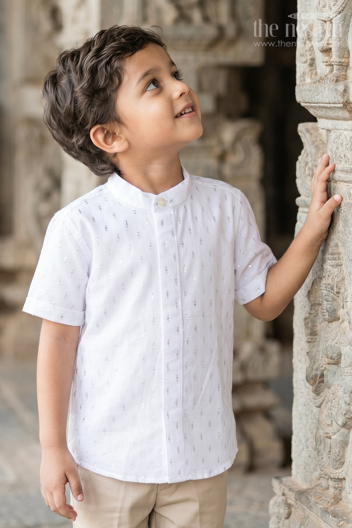 The Nesavu Boys Cotton Shirt Boys Festive Shirt for Family Function Wear Nesavu 16 (1Y) / White / Cotton BS453B-16 Nesavu Boys Festive Shirt For Family Function Wear With Cotton Comfort And Mandarin Collar BS453B-16