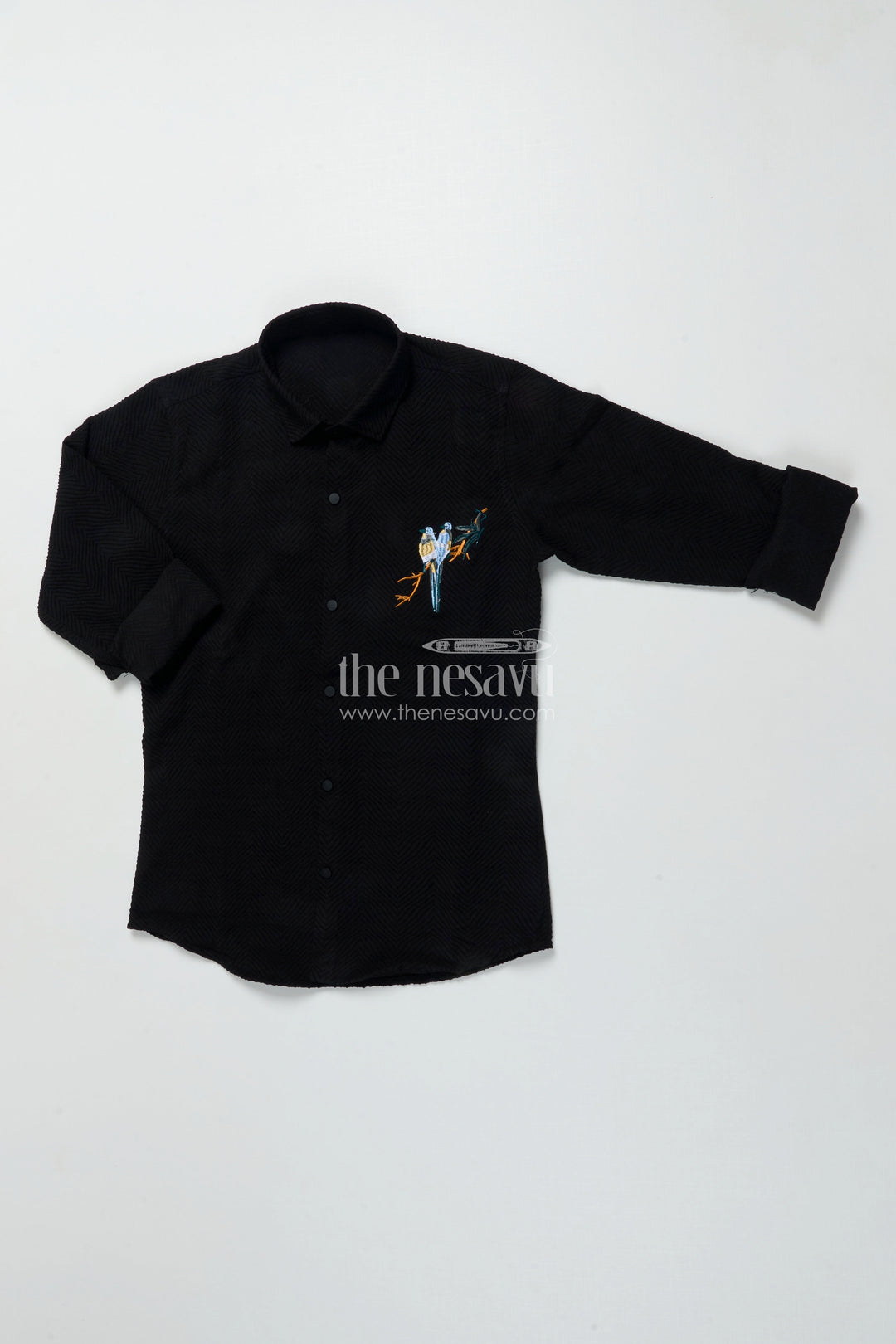 The Nesavu Boys Cotton Shirt Boys Festive Shirt for Traditional Functions and Celebrations Nesavu 30 (8Y) / Black BS348C-30 Nesavu boys festive shirt elegant embroidery traditional celebrations functions