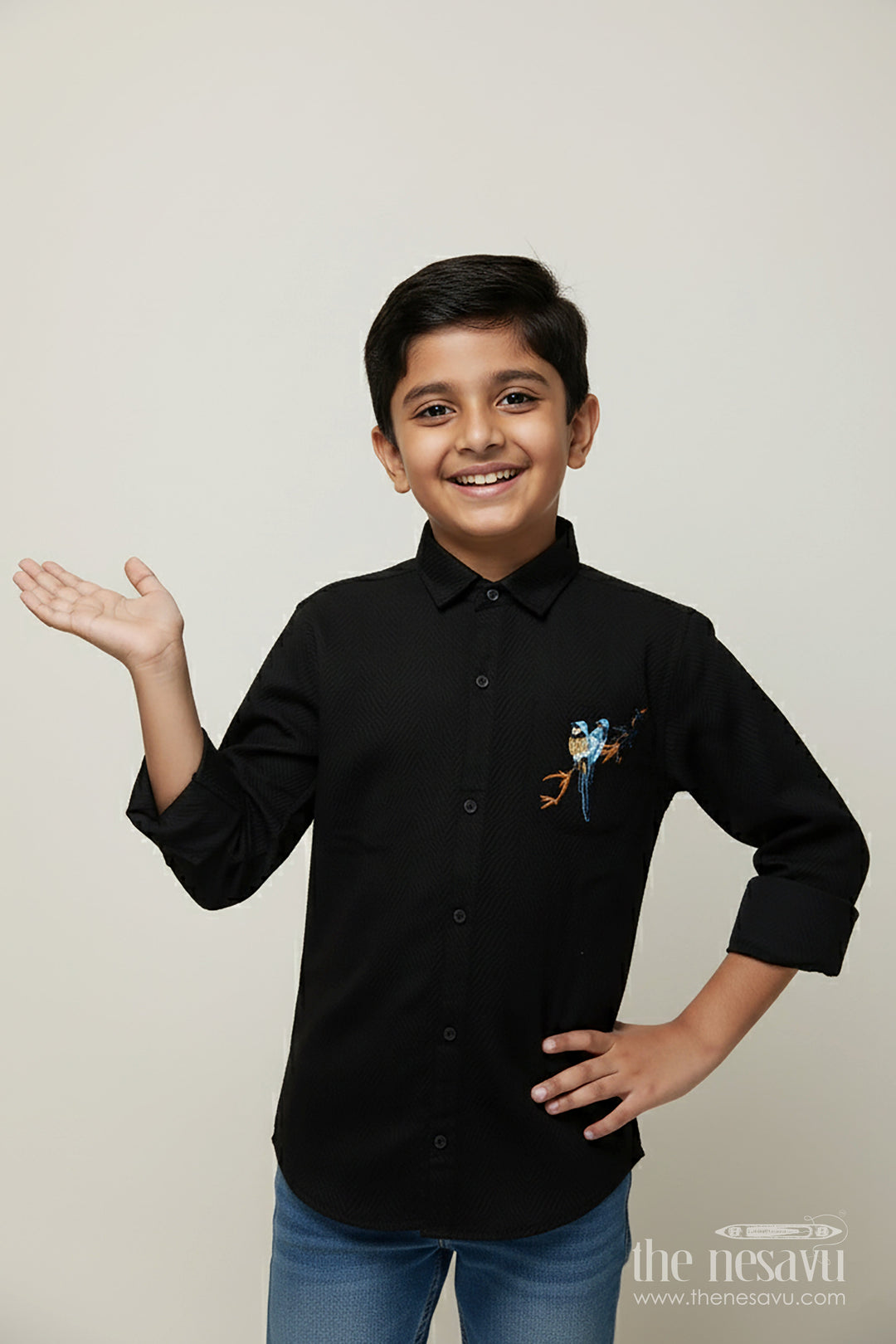 The Nesavu Boys Cotton Shirt Boys Festive Shirt for Traditional Functions and Celebrations Nesavu 30 (8Y) / Black BS348C-30 Nesavu boys festive shirt elegant embroidery traditional celebrations functions