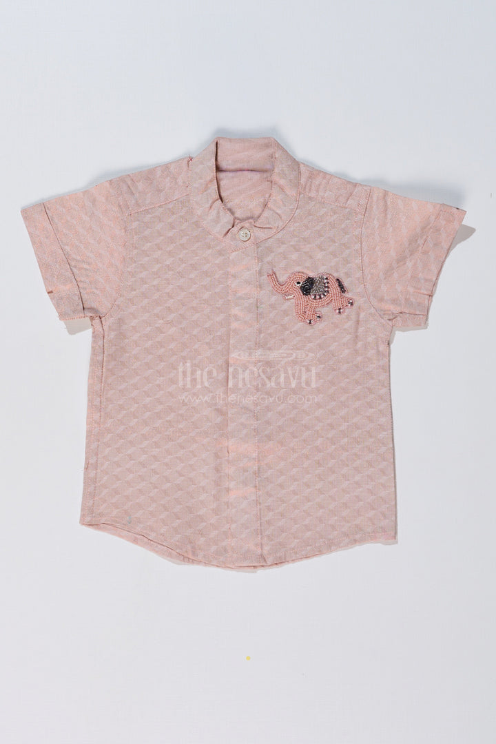 The Nesavu Boys Silk Shirt Boys Festive Silk Blend Shirt in Gold with Elephant Embroidery and Traditional Design Nesavu 16 (1Y) / Cream BS223AB-16 Boys Festive Silk Blend Shirt Elephant Embroidery Mandarin Collar | The Nesavu