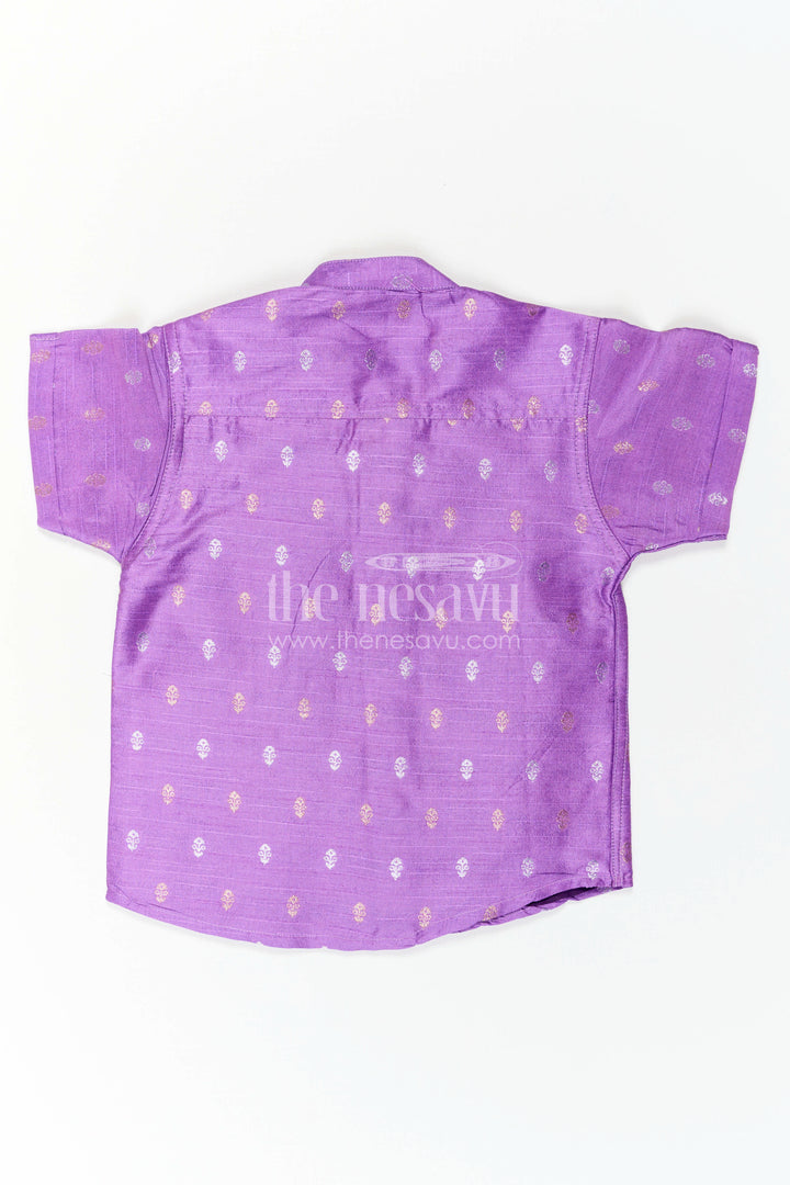 The Nesavu Boys Silk Shirt Boys Festive Silk Shirt for Cultural Events and Family Gatherings Nesavu Nesavu Boys Festive Raw Silk Shirt With Jacquard Butta Motifs For Cultural Celebrations