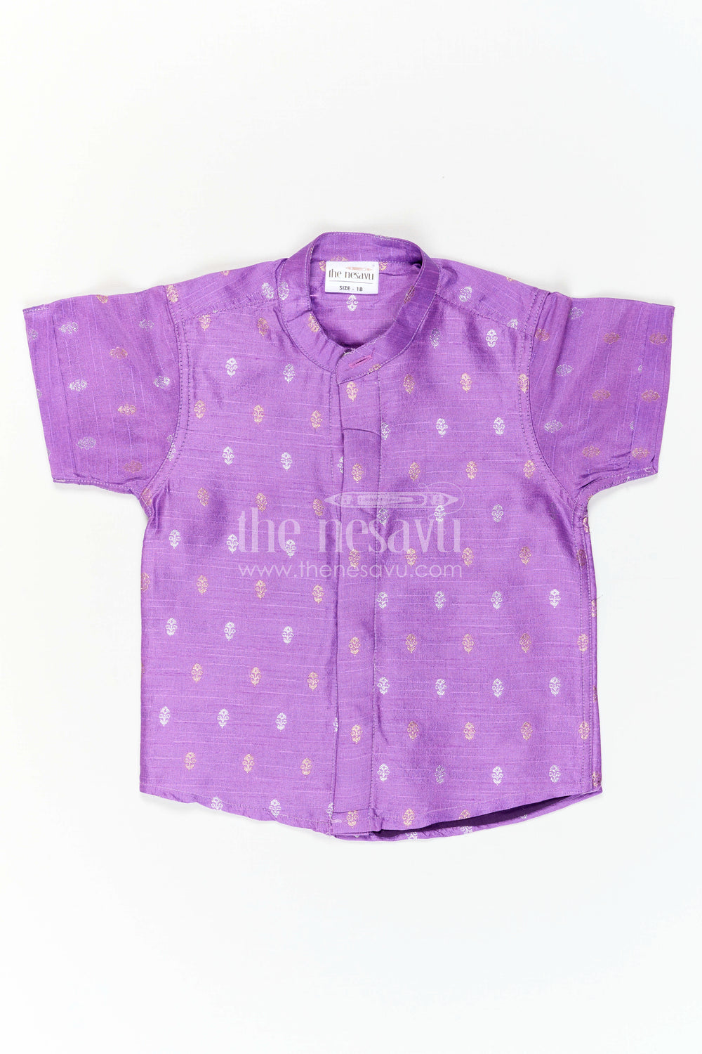 The Nesavu Boys Silk Shirt Boys Festive Silk Shirt for Cultural Events and Family Gatherings Nesavu Nesavu Boys Festive Raw Silk Shirt With Jacquard Butta Motifs For Cultural Celebrations