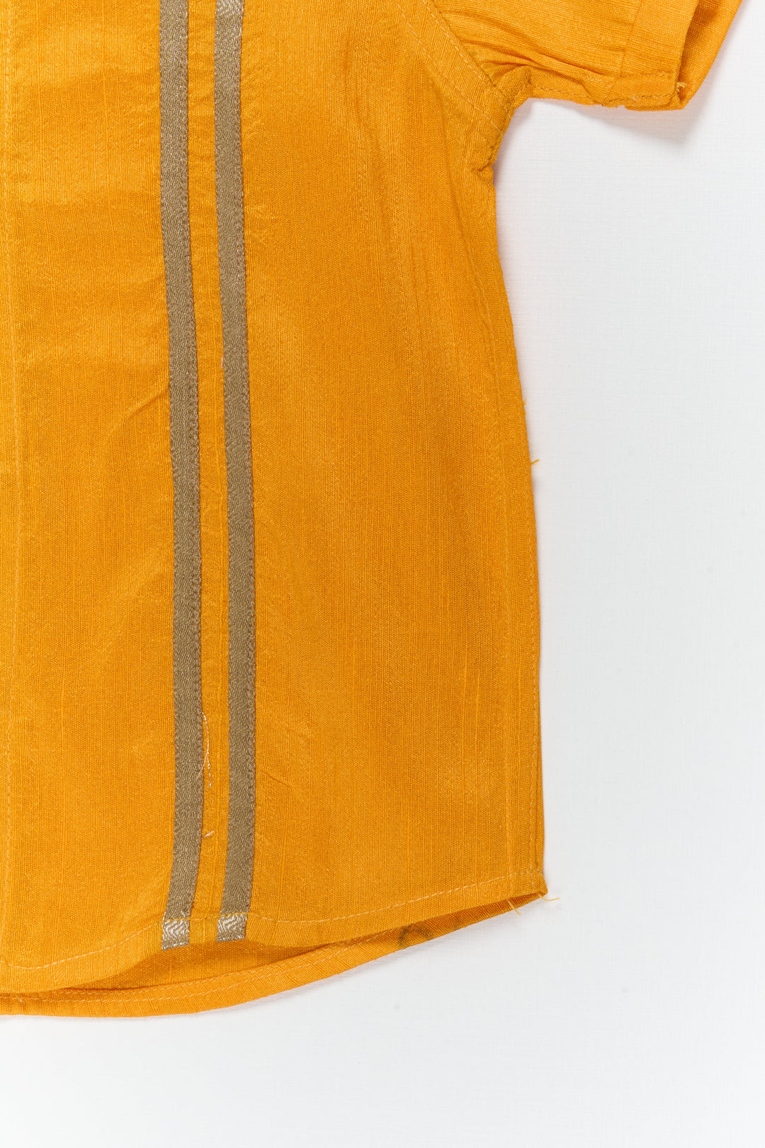 The Nesavu Boys Silk Shirt Boys Festive Silk Shirt for Ethnic School Days and Poojas Nesavu Nesavu boys yellow semi raw silk shirt with tissue stripes for school ethnic day and festive poojas