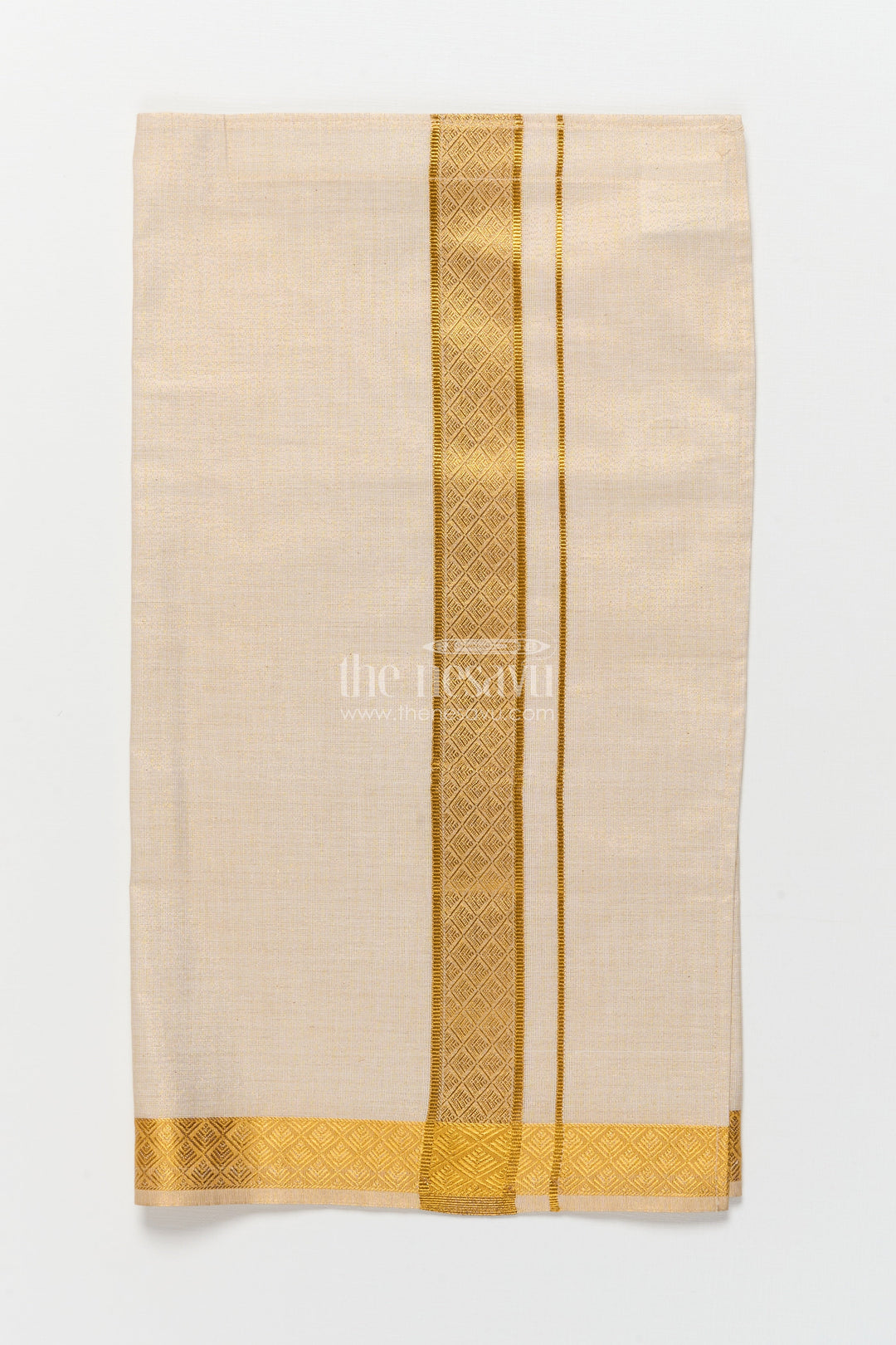 The Nesavu Boys Vesti Boys Festive Vesti for Traditional Celebrations and Poojas Nesavu 16 (1Y) / Cream D035B-16 Nesavu boys cream tissue vesti gold border traditional family events festive functions