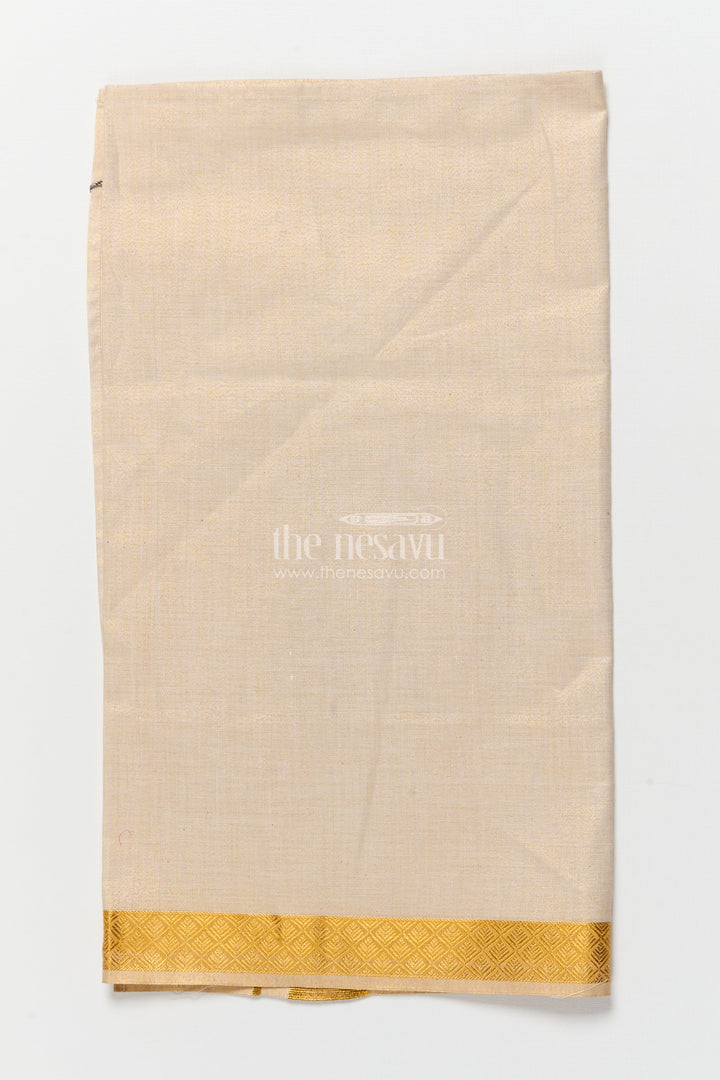 The Nesavu Boys Vesti Boys Festive Vesti for Traditional Celebrations and Poojas Nesavu Nesavu boys cream tissue vesti gold border traditional family events festive functions