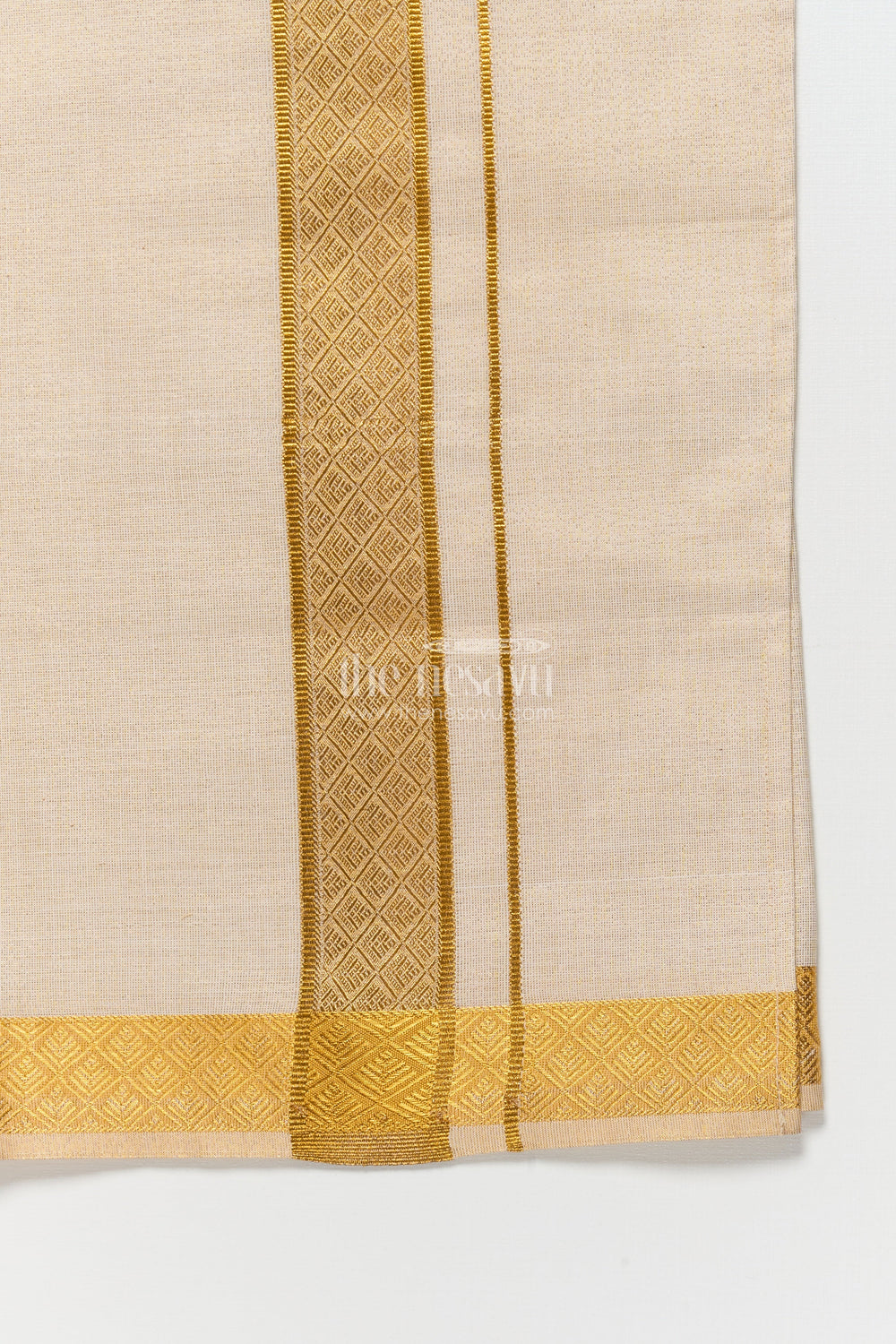 The Nesavu Boys Vesti Boys Festive Vesti for Traditional Celebrations and Poojas Nesavu Nesavu boys cream tissue vesti gold border traditional family events festive functions