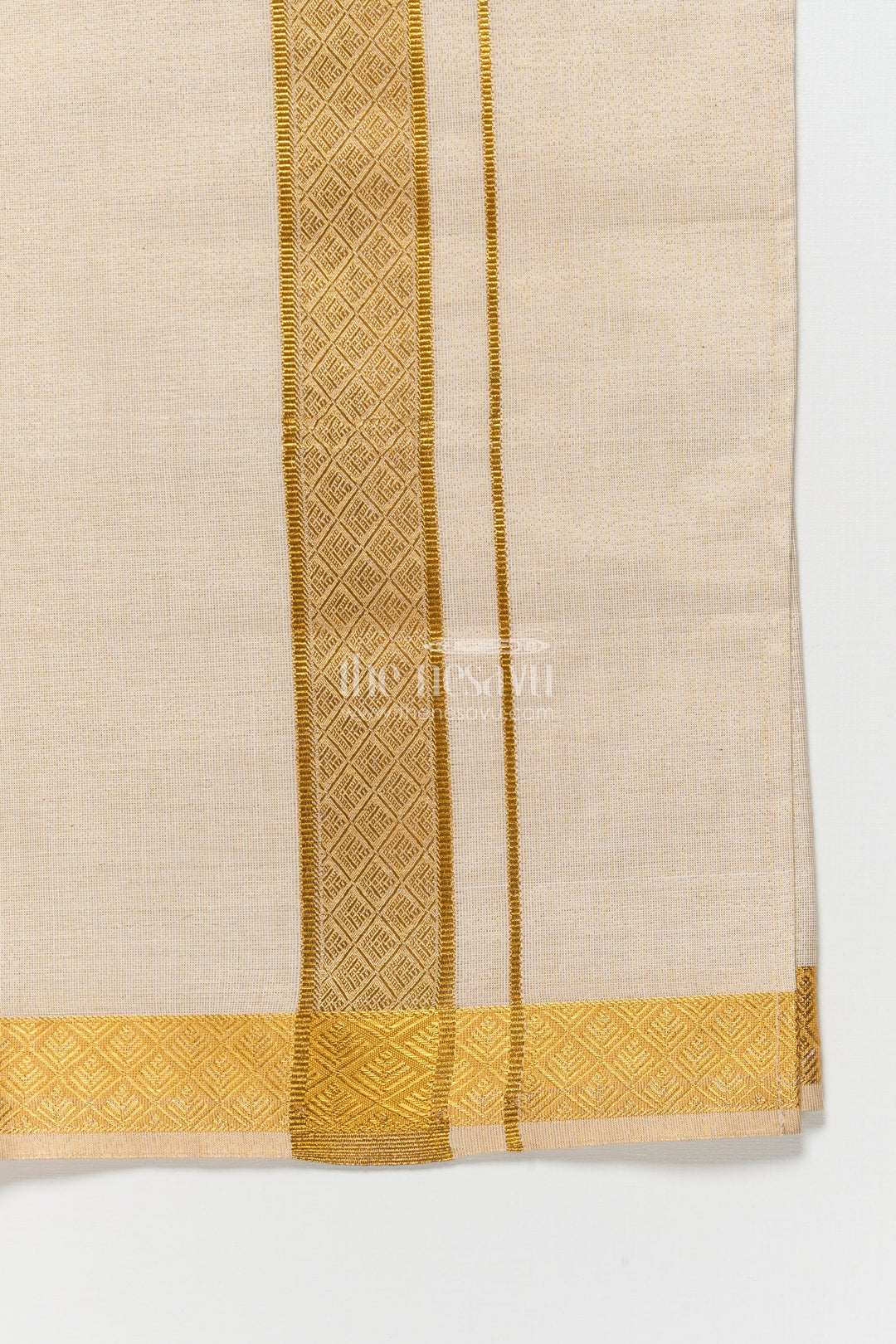 The Nesavu Boys Vesti Boys Festive Vesti for Traditional Celebrations and Poojas Nesavu Nesavu boys cream tissue vesti gold border traditional family events festive functions