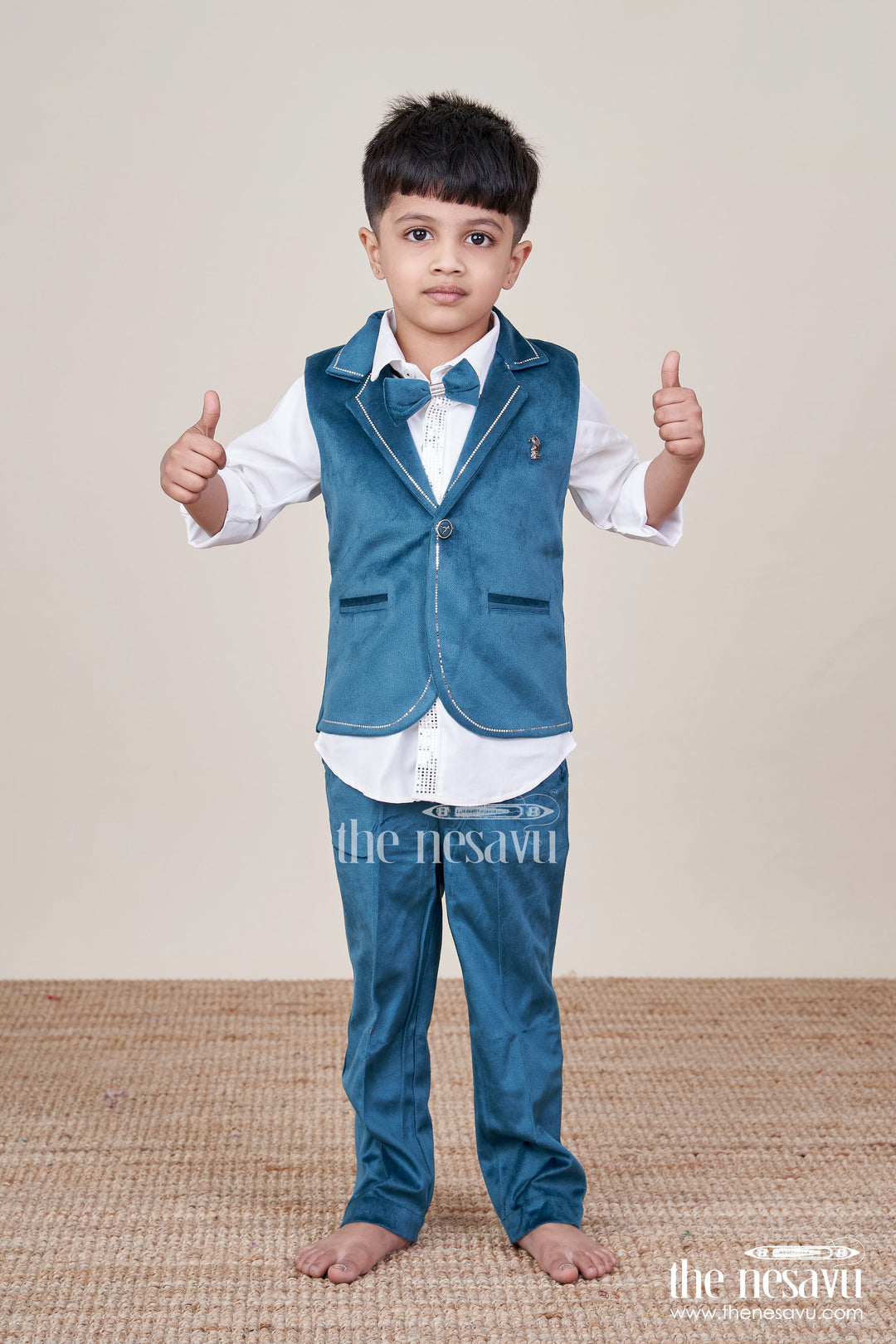 The Nesavu Boys Casual Set Boys Festive Waistcoat Set for Birthday Parties and Special Events Nesavu 16 (1Y) / Green BCS452A-16 Nesavu boys festive waistcoat set bowtie birthday parties weddings