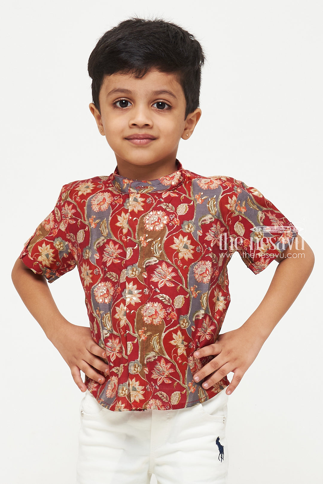 The Nesavu Boys Cotton Shirt Boys Floral Cotton Shirta Timeless Elegance Nesavu Boys Floral Print Shirt | The Nesavu
