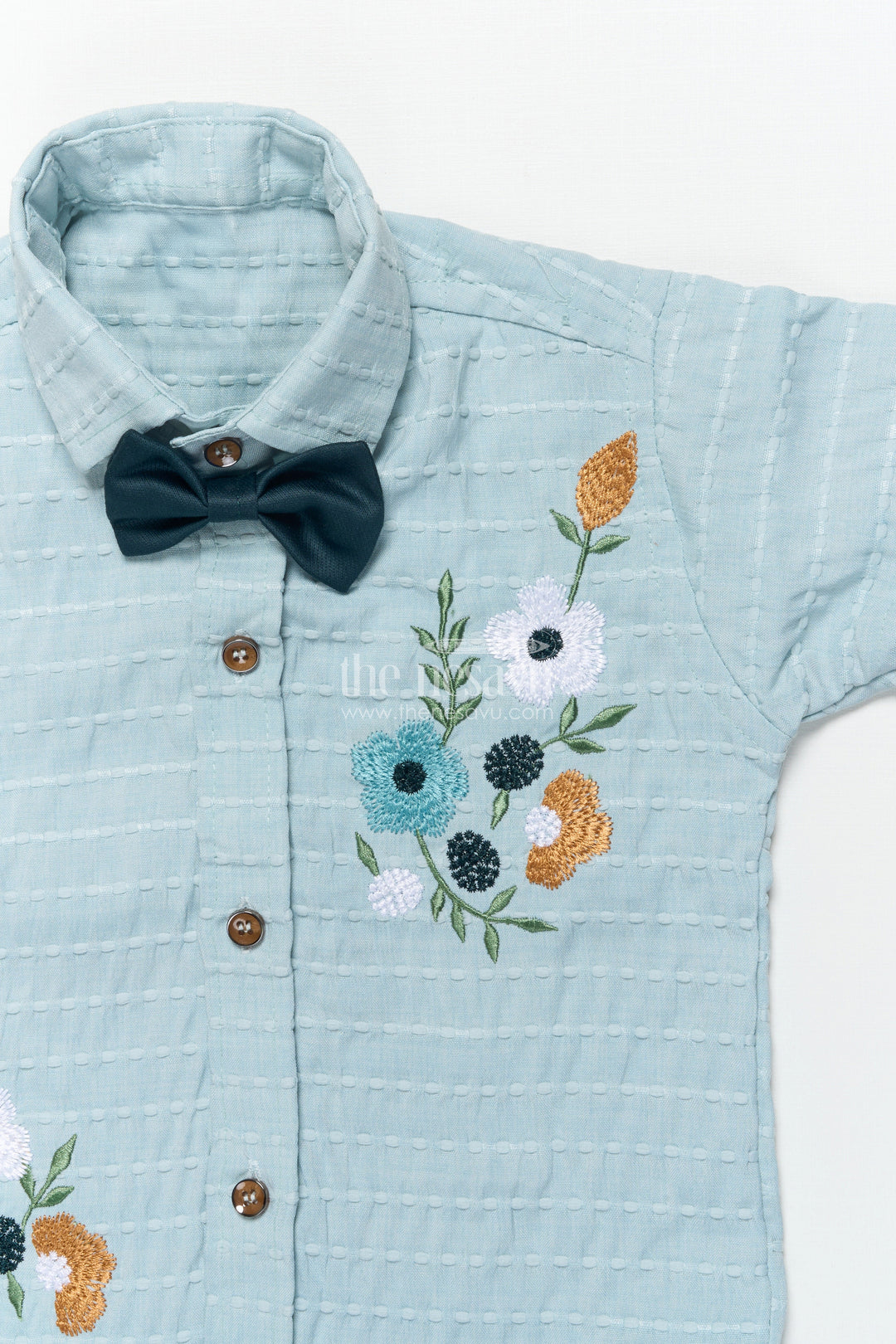 The Nesavu Boys Casual Set Boys Floral Embroidered Shirt and Shorts Set for Casual Celebrations Nesavu Nesavu boys floral embroidered shirt shorts set casual celebrations festive events
