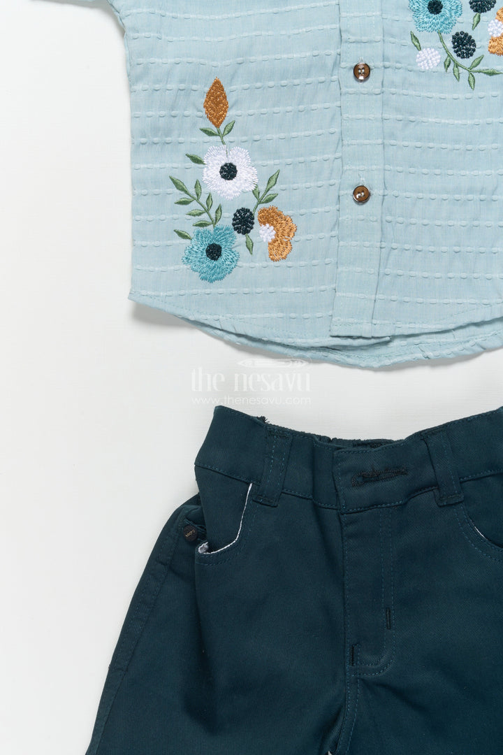The Nesavu Boys Casual Set Boys Floral Embroidered Shirt and Shorts Set for Casual Celebrations Nesavu Nesavu boys floral embroidered shirt shorts set casual celebrations festive events