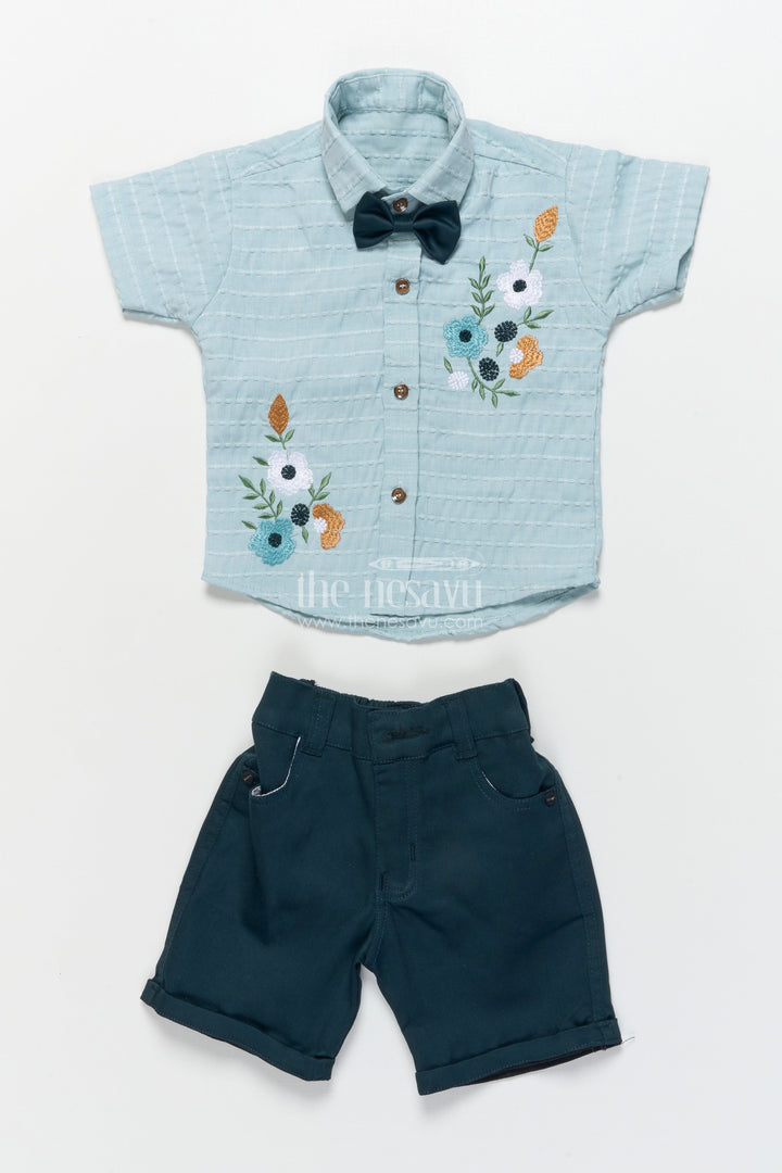 The Nesavu Boys Casual Set Boys Floral Embroidered Shirt and Shorts Set for Casual Celebrations Nesavu Nesavu boys floral embroidered shirt shorts set casual celebrations festive events