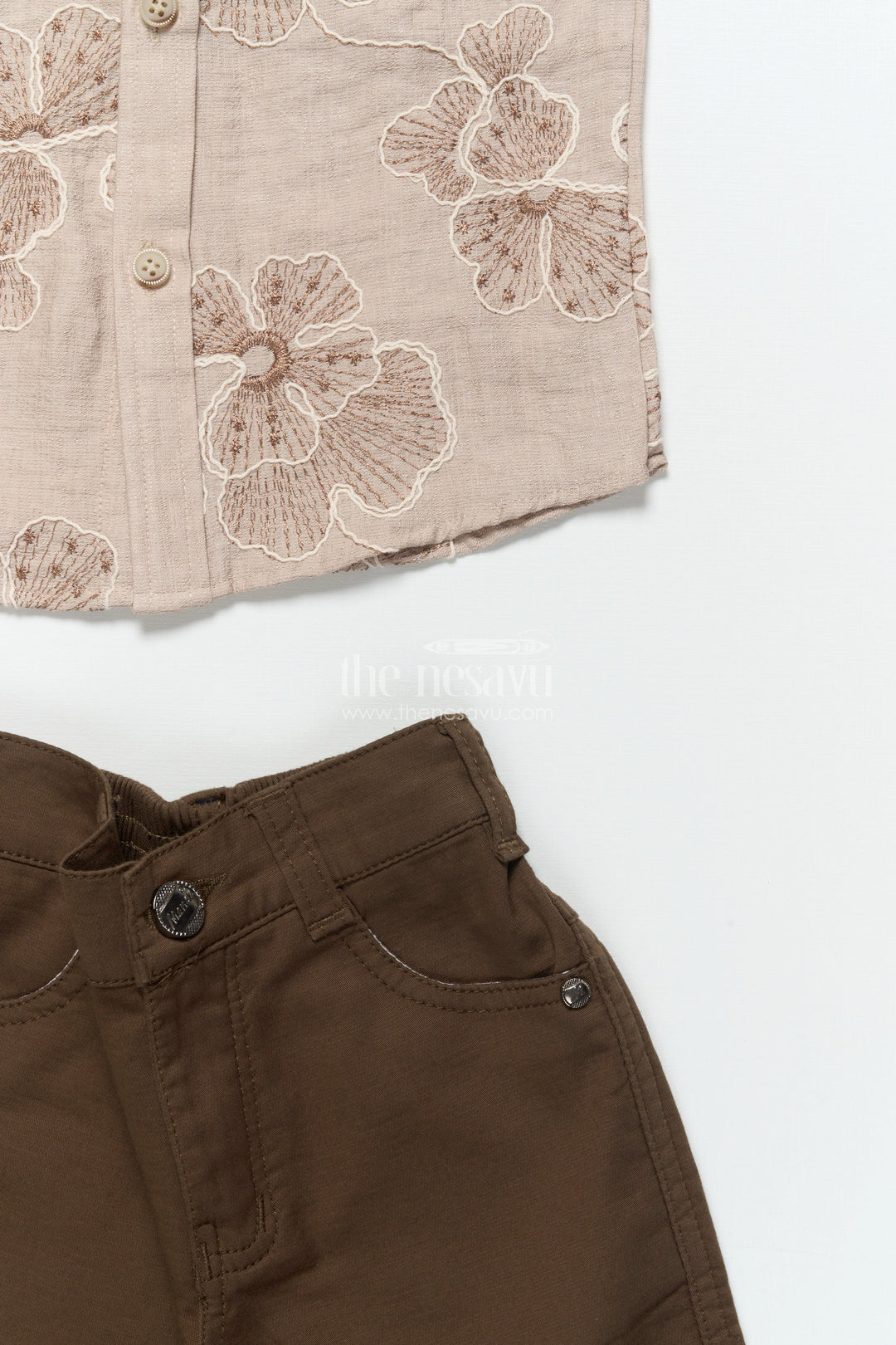 The Nesavu Boys Casual Set Boys Floral Embroidered Shirt and Shorts Set for Celebrations and Events Nesavu Nesavu boys cotton floral embroidery shirt shorts festive party wear