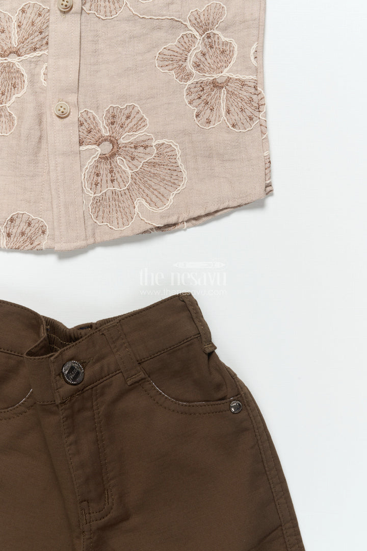 The Nesavu Boys Casual Set Boys Floral Embroidered Shirt and Shorts Set for Celebrations and Events Nesavu Nesavu boys cotton floral embroidery shirt shorts festive party wear