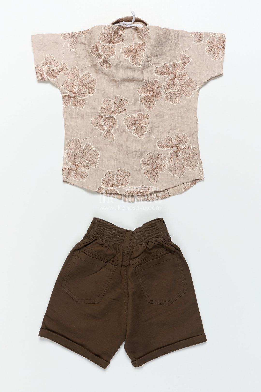 The Nesavu Boys Casual Set Boys Floral Embroidered Shirt and Shorts Set for Celebrations and Events Nesavu Nesavu boys cotton floral embroidery shirt shorts festive party wear