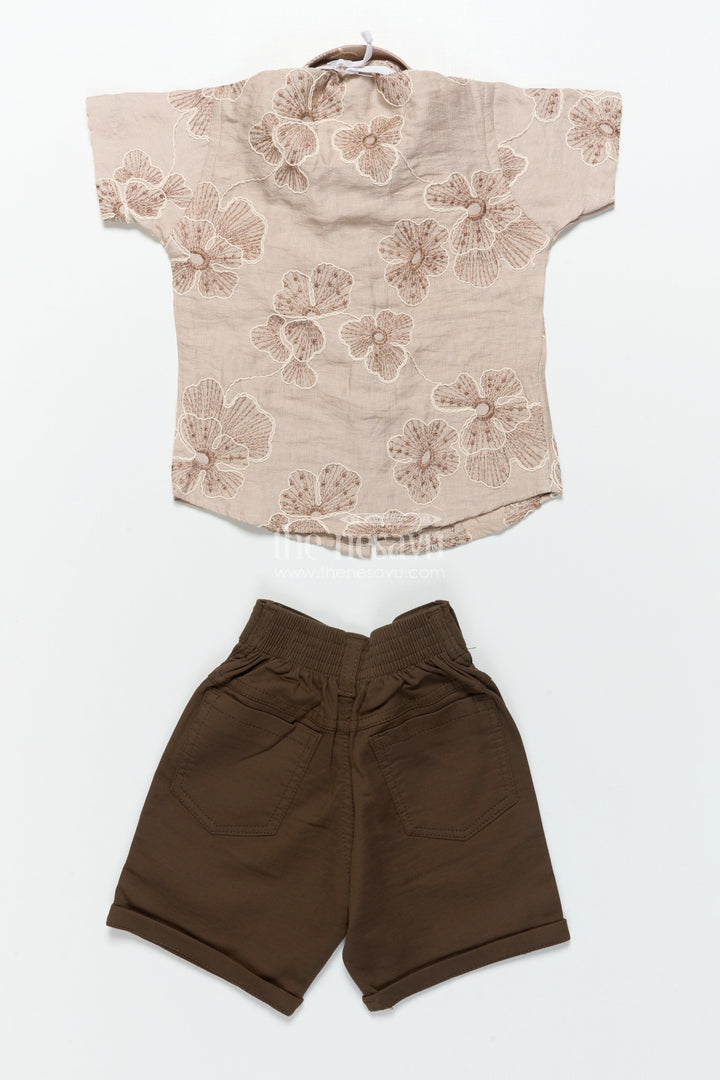 The Nesavu Boys Casual Set Boys Floral Embroidered Shirt and Shorts Set for Celebrations and Events Nesavu Nesavu boys cotton floral embroidery shirt shorts festive party wear
