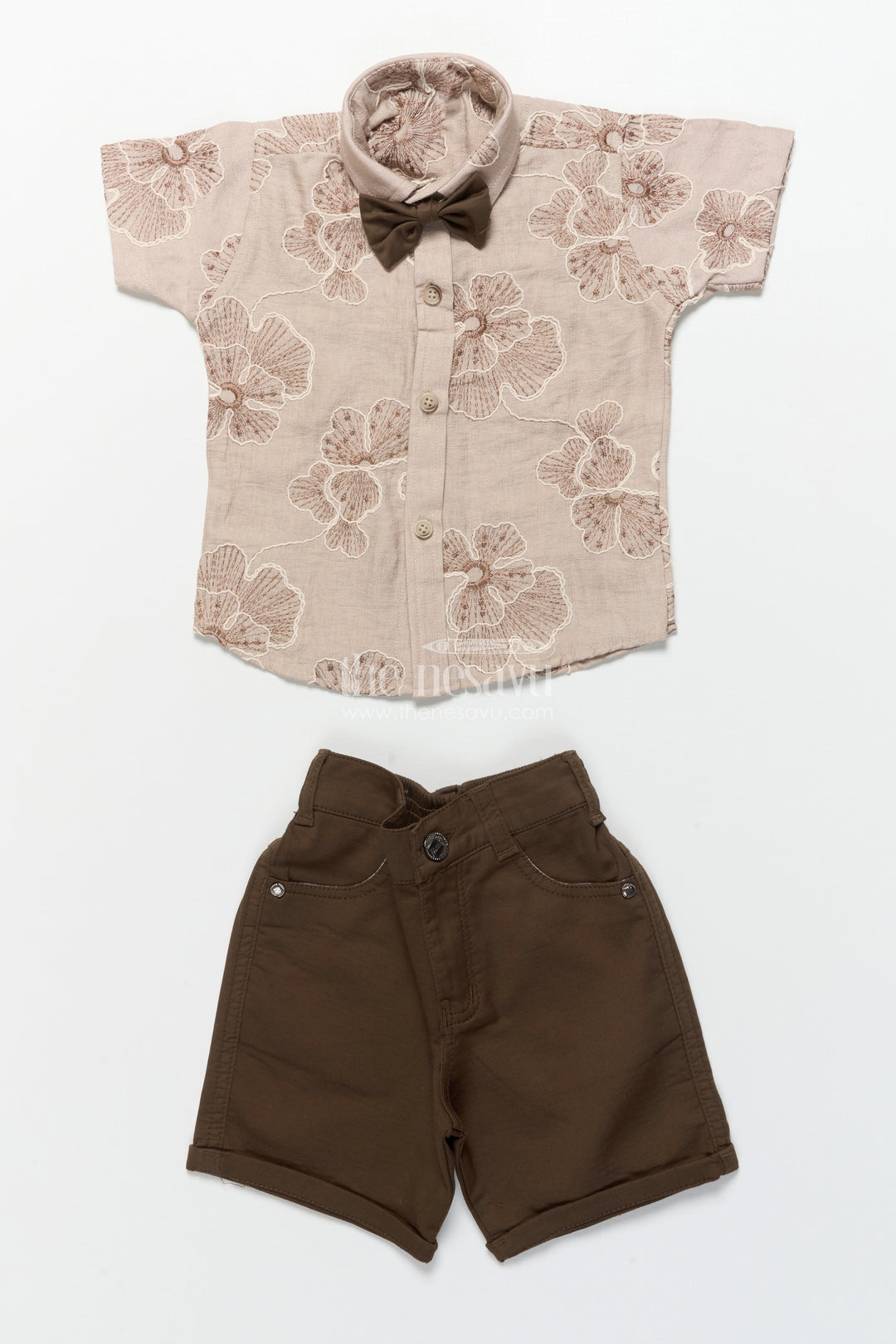 The Nesavu Boys Casual Set Boys Floral Embroidered Shirt and Shorts Set for Celebrations and Events Nesavu Nesavu boys cotton floral embroidery shirt shorts festive party wear