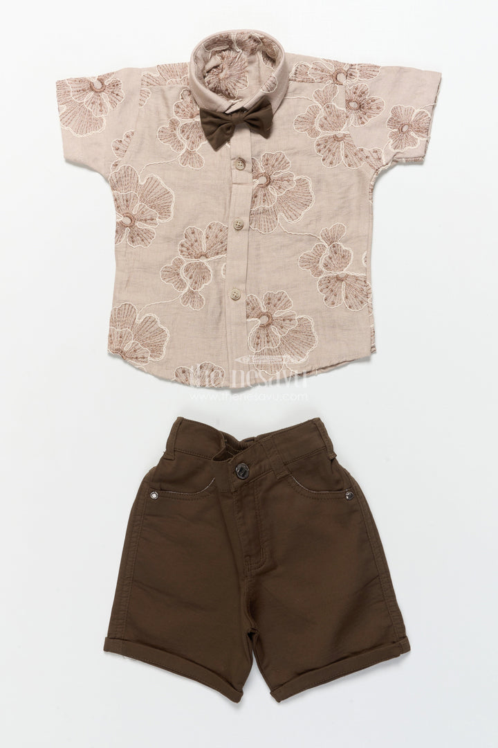 The Nesavu Boys Casual Set Boys Floral Embroidered Shirt and Shorts Set for Celebrations and Events Nesavu Nesavu boys cotton floral embroidery shirt shorts festive party wear
