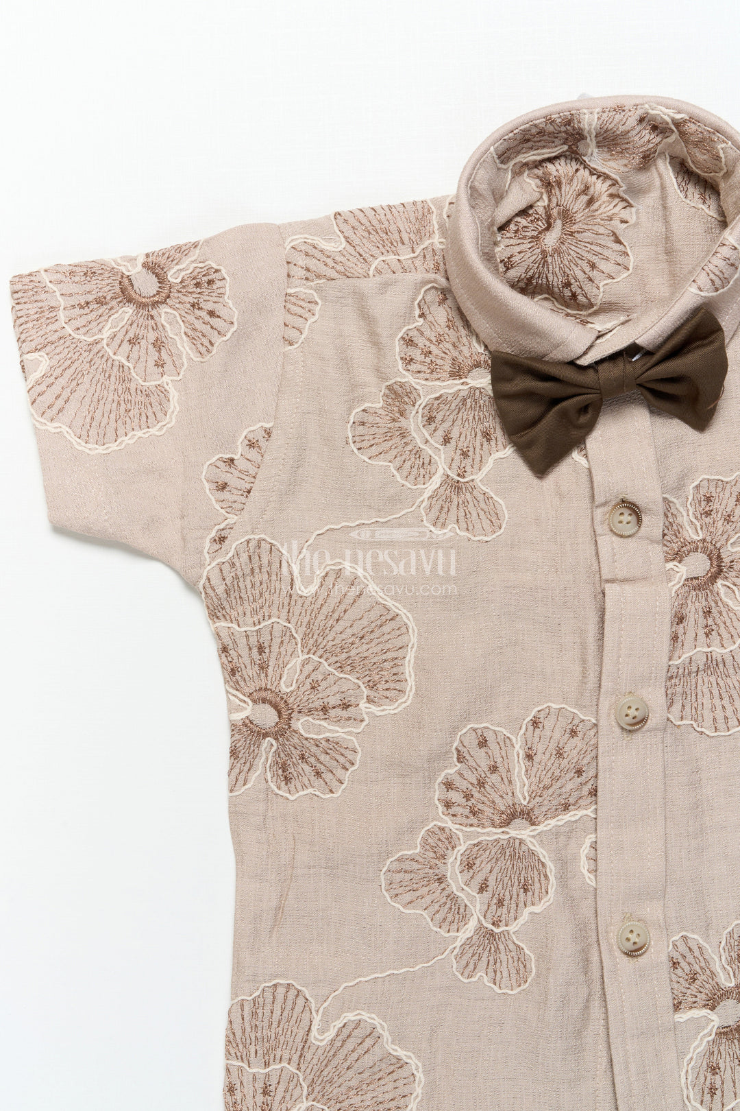 The Nesavu Boys Casual Set Boys Floral Embroidered Shirt and Shorts Set for Celebrations and Events Nesavu Nesavu boys cotton floral embroidery shirt shorts festive party wear