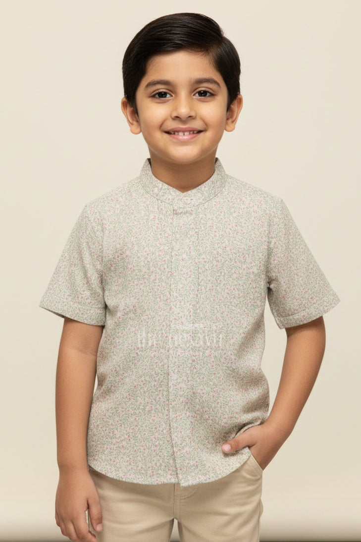 The Nesavu Boys Cotton Shirt Boys Floral Muslin Shirt for Festive School Wear and Casual Events Nesavu 16 (1Y) / Green BS336A-16 Nesavu boys floral print muslin cotton shirt school ethnic day parties casual family functions
