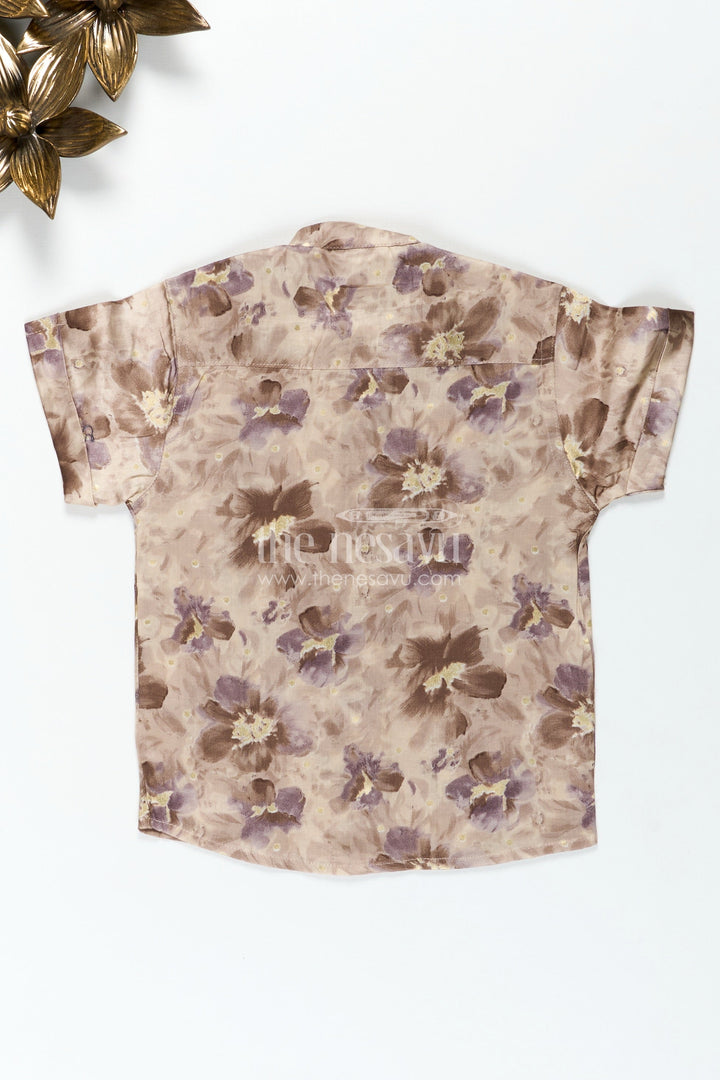 The Nesavu Boys Cotton Shirt Boys Floral Print Shirt for Festive Outings and Celebrations Nesavu Nesavu boys modal silk shirt floral digital print festive celebrations ethnic wear