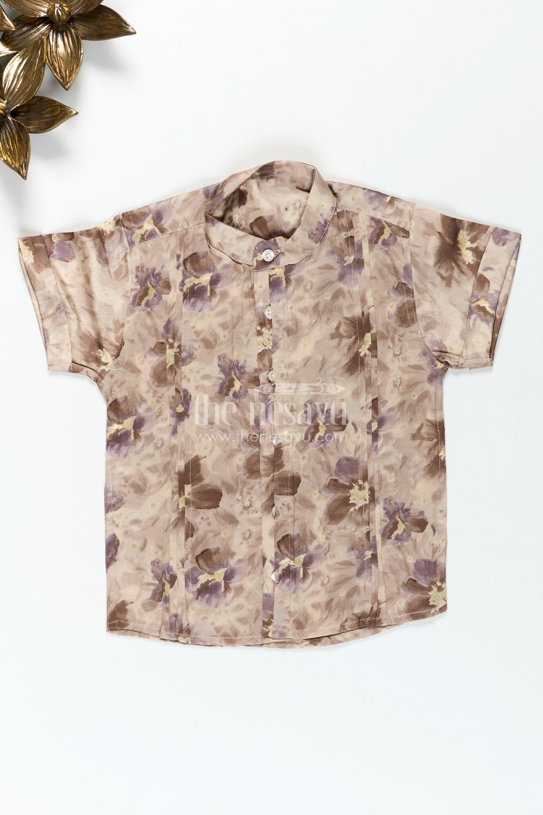 The Nesavu Boys Cotton Shirt Boys Floral Print Shirt for Festive Outings and Celebrations Nesavu Nesavu boys modal silk shirt floral digital print festive celebrations ethnic wear