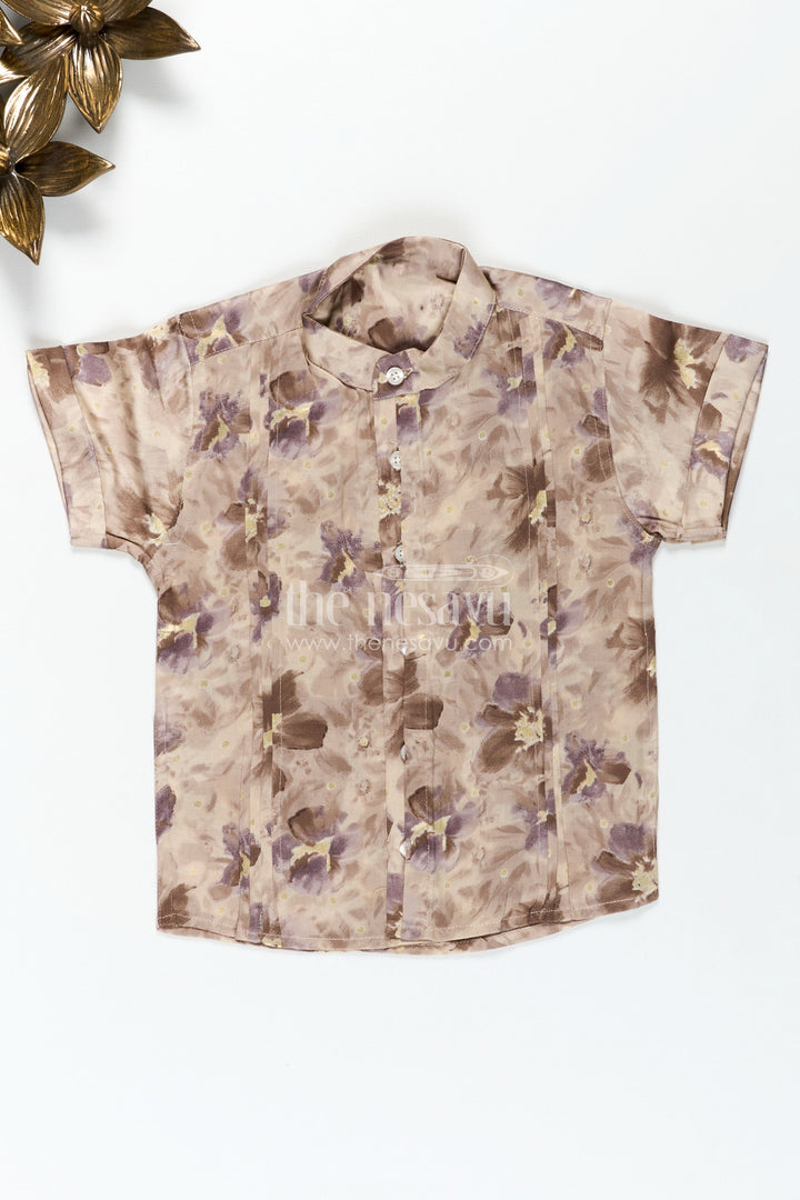 The Nesavu Boys Cotton Shirt Boys Floral Print Shirt for Festive Outings and Celebrations Nesavu Nesavu boys modal silk shirt floral digital print festive celebrations ethnic wear