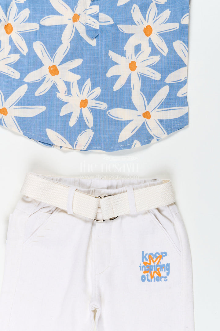 The Nesavu Boys Casual Set Boys Floral Printed Shirt and Pants Cotton Set for Vacations and Outings Nesavu Nesavu boys floral printed cotton set belt pants  ideal travel casual outings