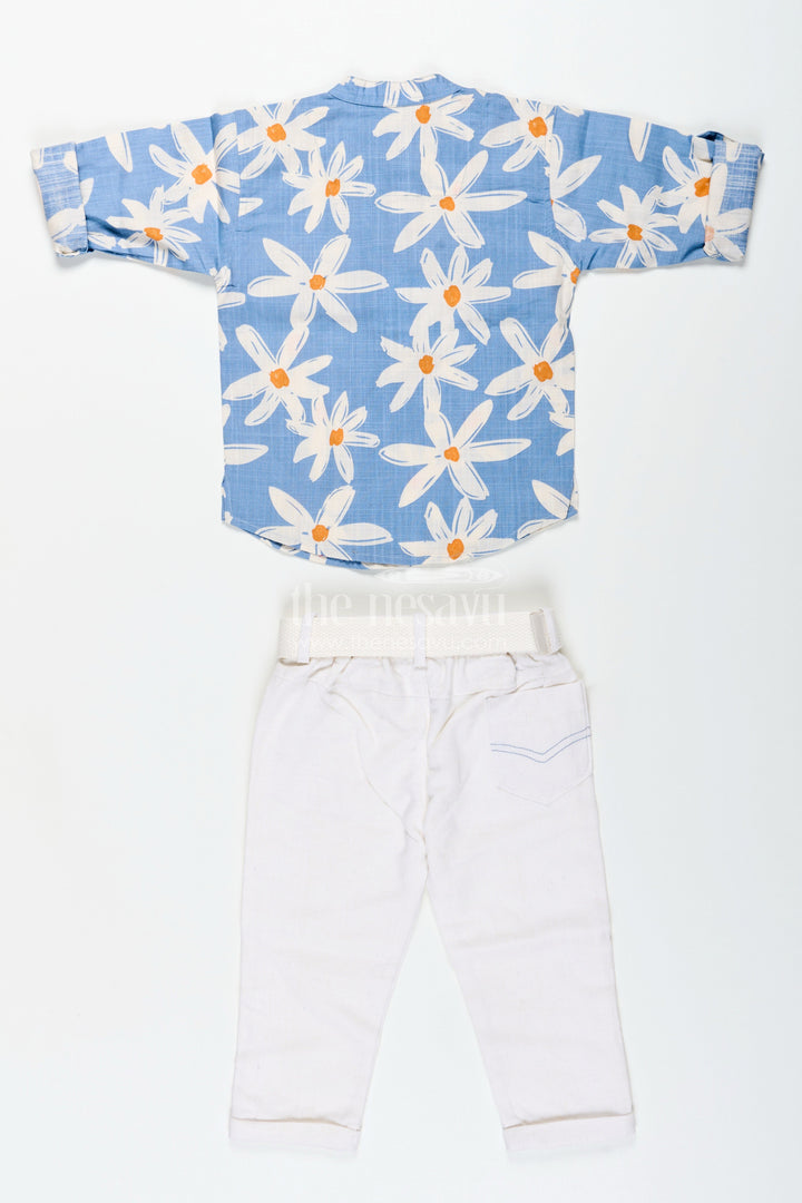 The Nesavu Boys Casual Set Boys Floral Printed Shirt and Pants Cotton Set for Vacations and Outings Nesavu Nesavu boys floral printed cotton set belt pants  ideal travel casual outings