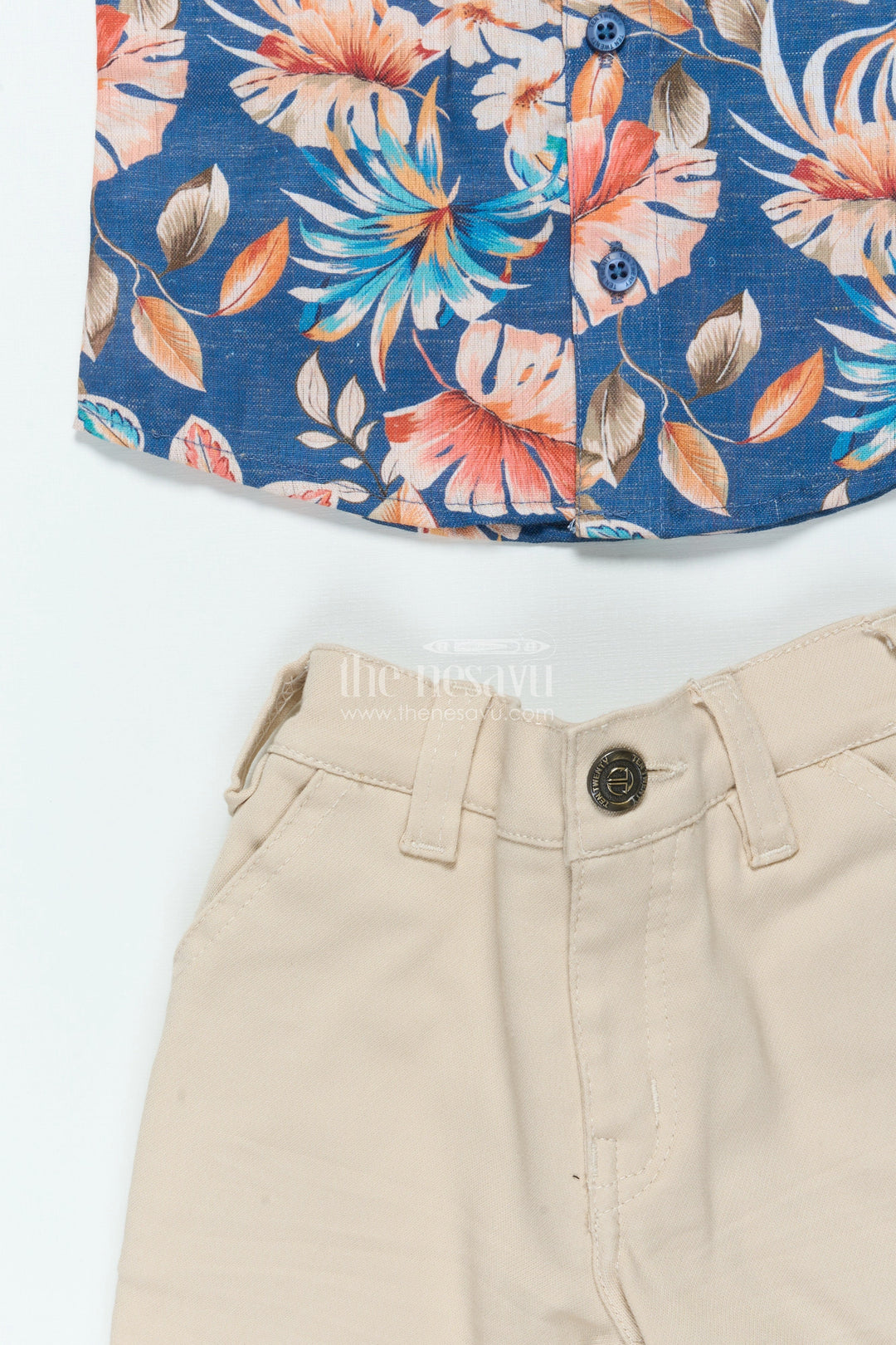 The Nesavu Boys Casual Set Boys Floral Printed Shirt Set for Birthdays and Festive Fun Nesavu Nesavu boys floral print cotton shirt set belt birthdays festivals stylish outings