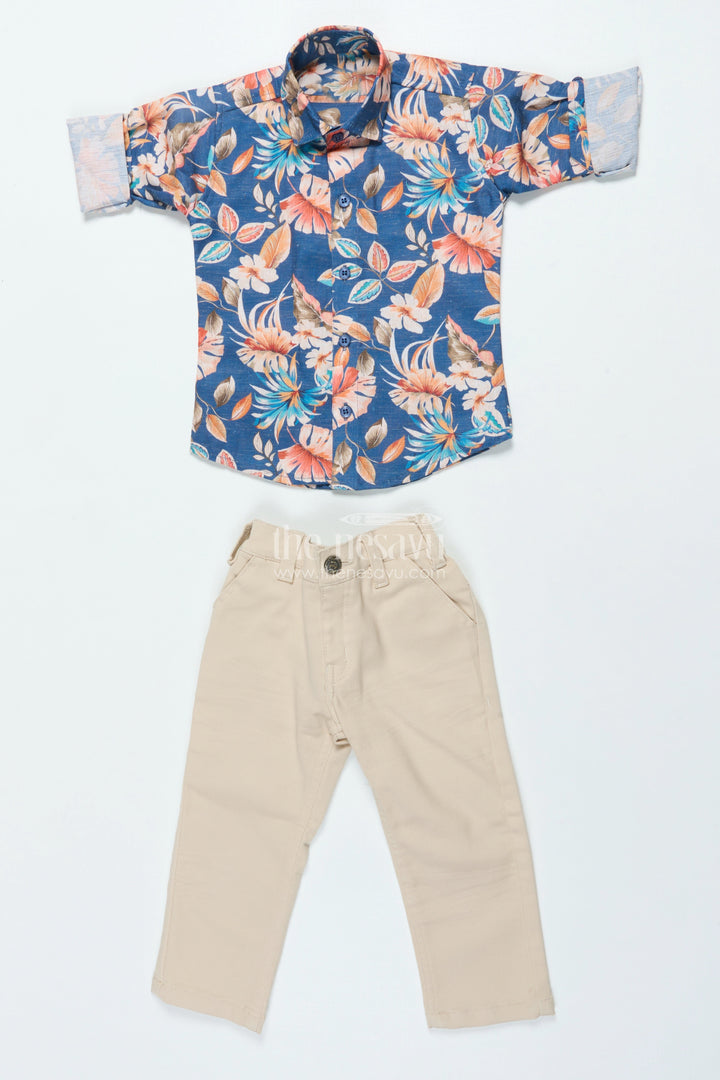 The Nesavu Boys Casual Set Boys Floral Printed Shirt Set for Birthdays and Festive Fun Nesavu Nesavu boys floral print cotton shirt set belt birthdays festivals stylish outings