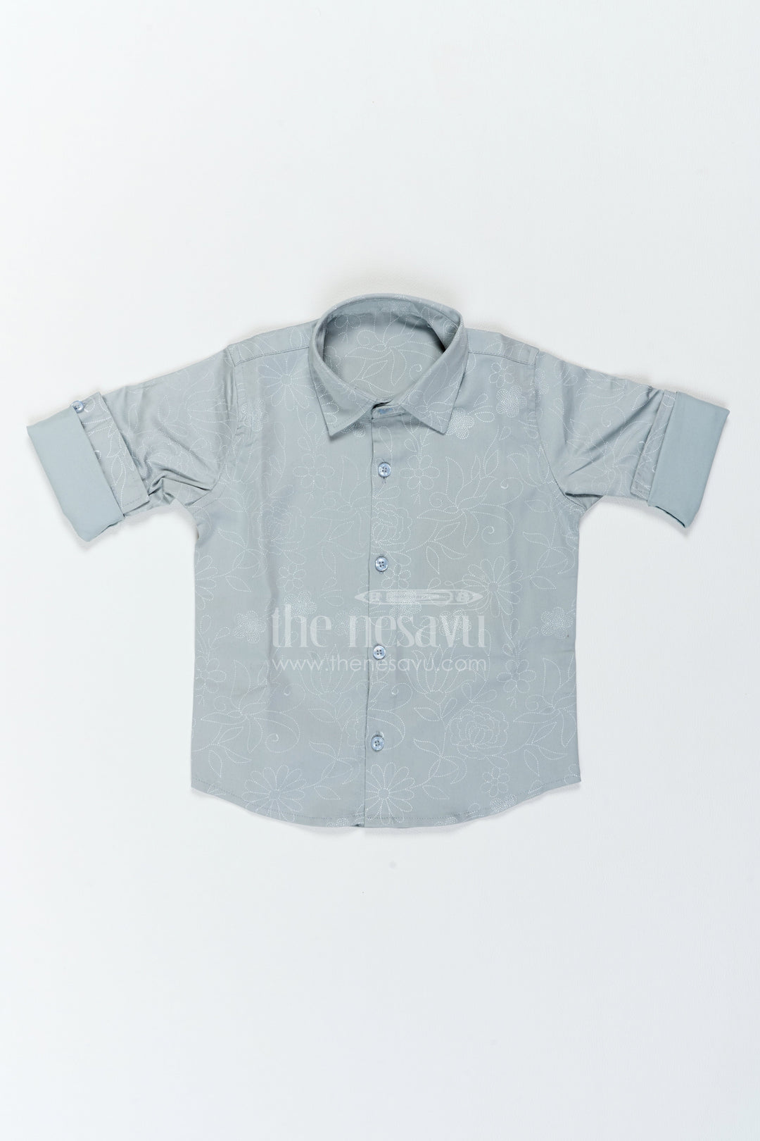 The Nesavu Boys Cotton Shirt Boys Floral Shirt for Birthday Outings Family Events and Weekend Dressing Nesavu 18 (2Y) / Grey / Cotton Blend BS540A-18 Nesavu Boys Floral Shirt For Birthday Outings Family Events Weekends And Comfortable Smart Casual Wear