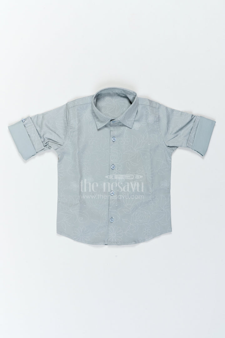 The Nesavu Boys Cotton Shirt Boys Floral Shirt for Birthday Outings Family Events and Weekend Dressing Nesavu 18 (2Y) / Grey / Cotton Blend BS540A-18 Nesavu Boys Floral Shirt For Birthday Outings Family Events Weekends And Comfortable Smart Casual Wear