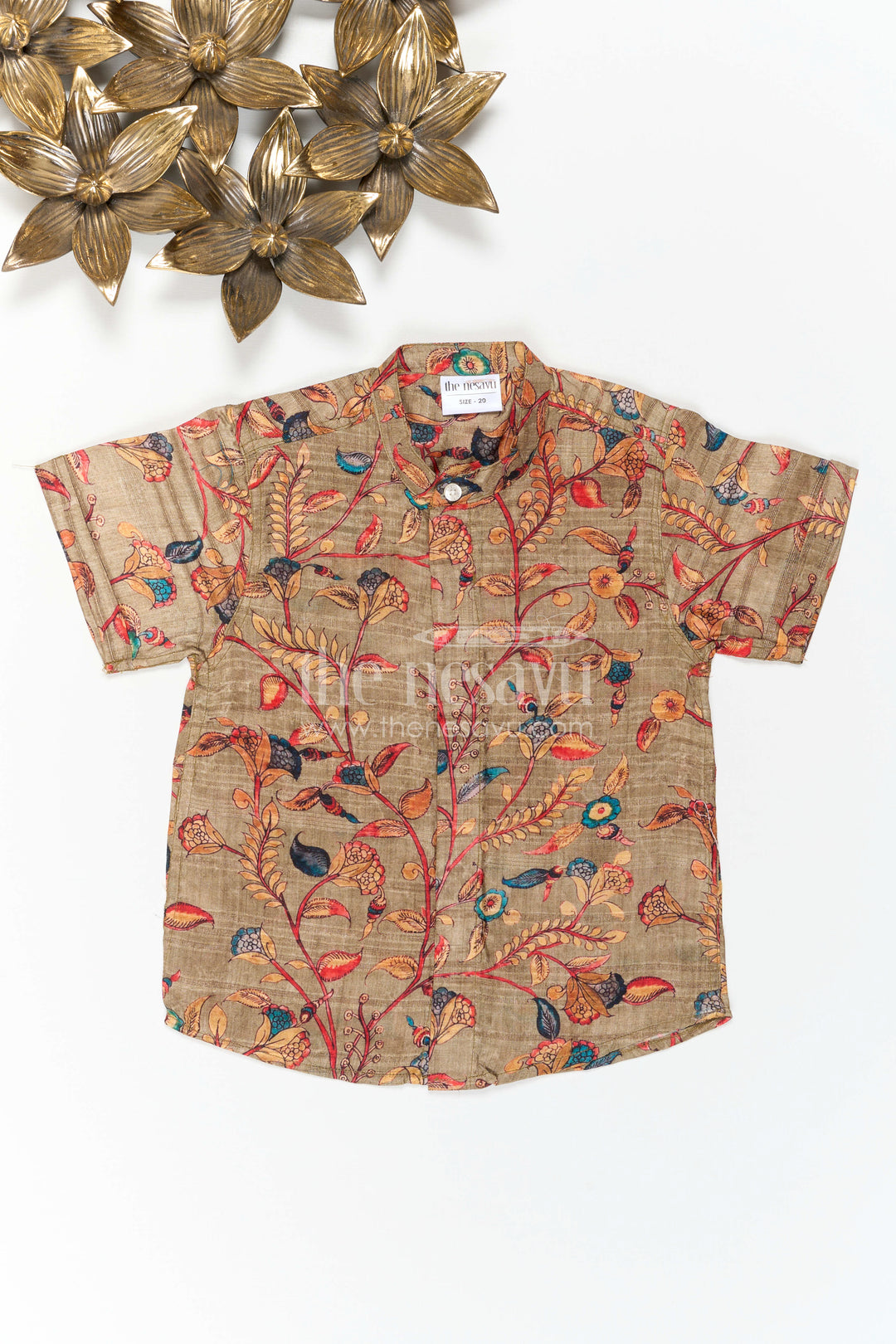 The Nesavu Boys Cotton Shirt Boys Floral Shirt for Festive Vacation Outings Nesavu 16 (1Y) / Green / Chanderi BS513A-16 Nesavu Boys Floral Shirt For Festive Vacation Outings With Chanderi Cotton And Playful Print