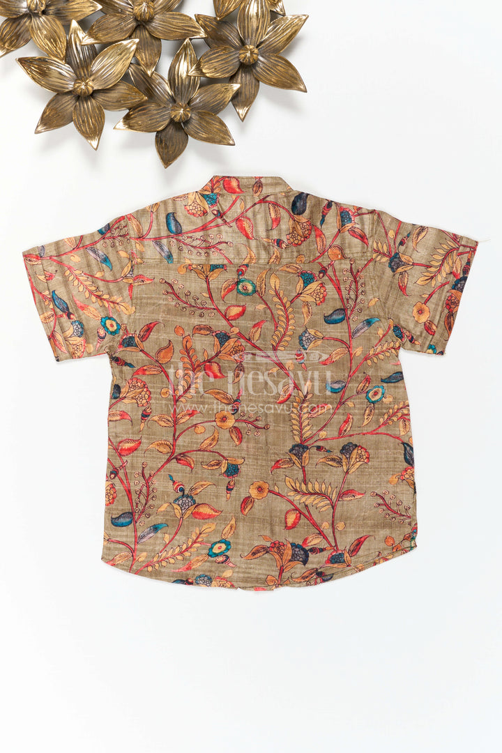 The Nesavu Boys Cotton Shirt Boys Floral Shirt for Festive Vacation Outings Nesavu Nesavu Boys Floral Shirt For Festive Vacation Outings With Chanderi Cotton And Playful Print