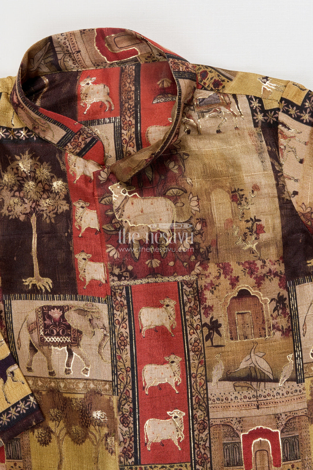 The Nesavu Boys Kurtha Set Boys Foil Print Kurta Set for Ethnic Functions and Birthdays Nesavu Nesavu boys foil print kurta set blended silk birthday parties traditional functions