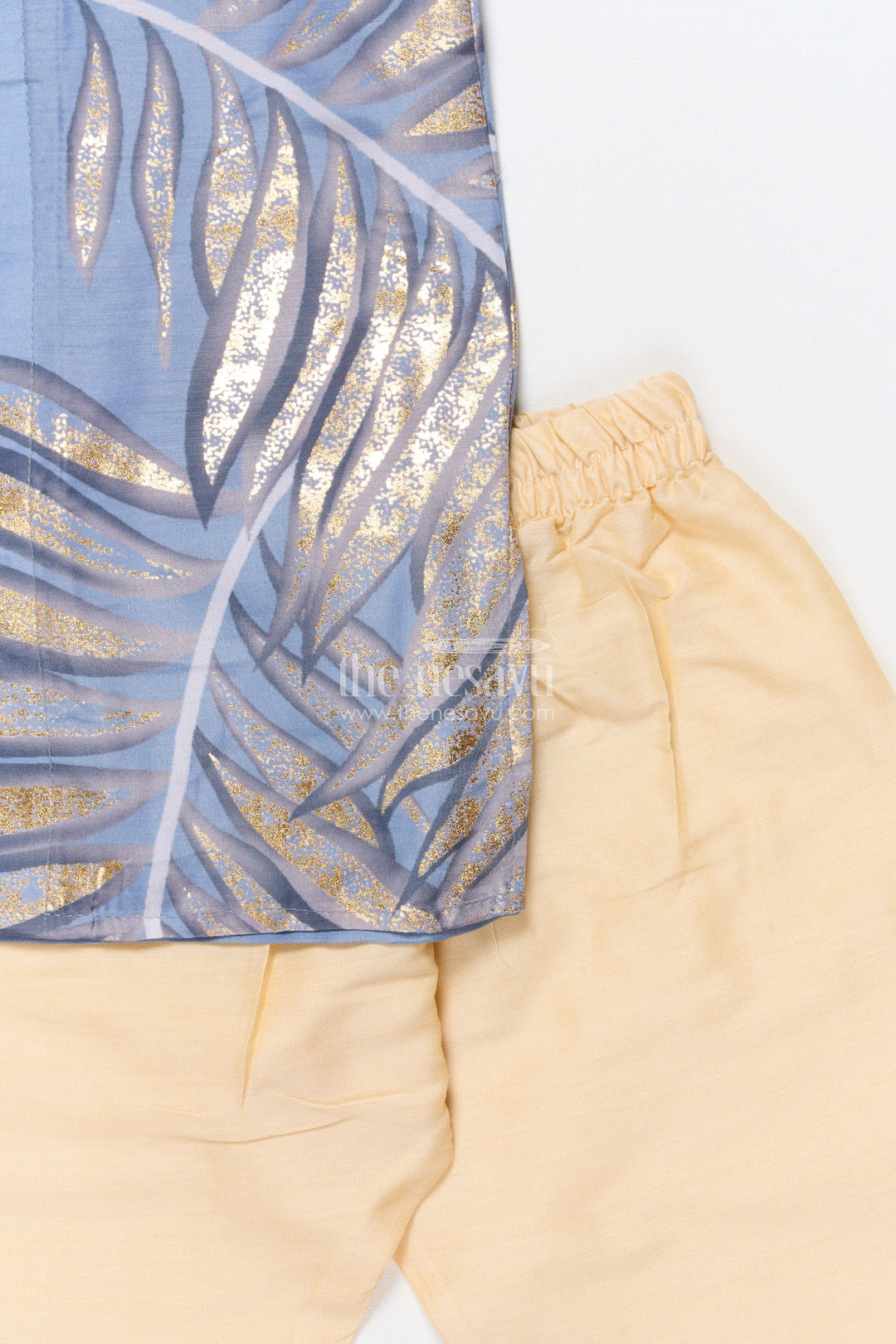 The Nesavu Boys Kurtha Set Boys Foil Print Kurta Set for Ethnic School Day and Casual Festivities Nesavu Nesavu boys foil print kurta set blended silk school ethnic day cultural celebrations