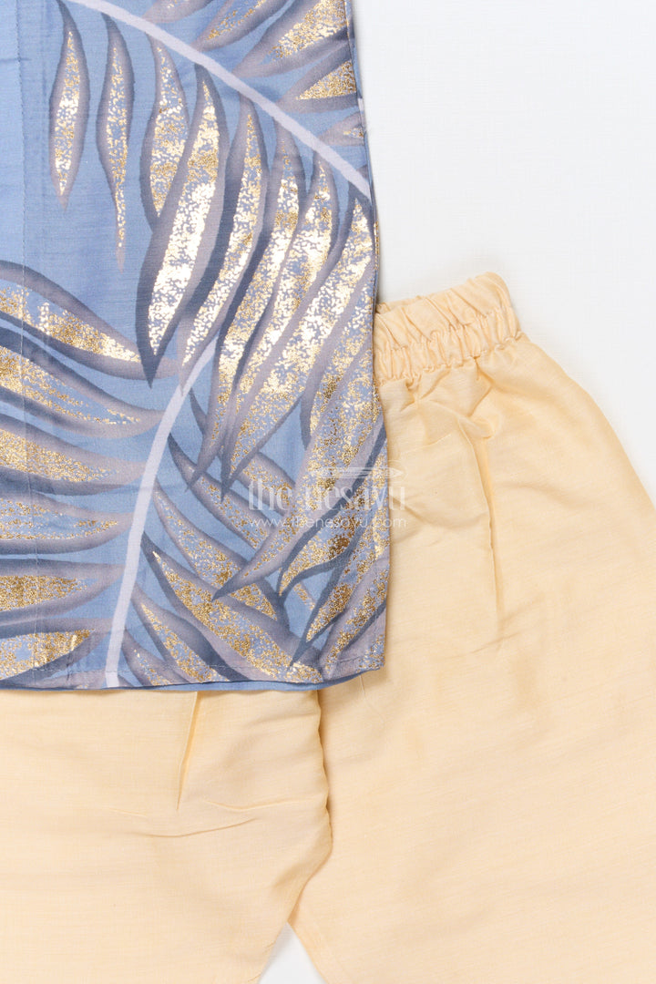 The Nesavu Boys Kurtha Set Boys Foil Print Kurta Set for Ethnic School Day and Casual Festivities Nesavu Nesavu boys foil print kurta set blended silk school ethnic day cultural celebrations