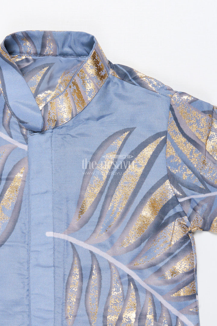 The Nesavu Boys Kurtha Set Boys Foil Print Kurta Set for Ethnic School Day and Casual Festivities Nesavu Nesavu boys foil print kurta set blended silk school ethnic day cultural celebrations