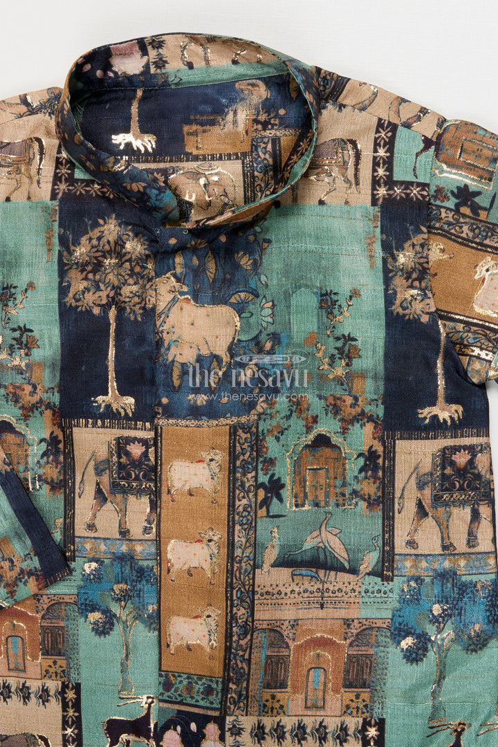 The Nesavu Boys Kurtha Set Boys Foil Print Kurta Set for Weddings and Festive Family Occasions Nesavu Nesavu boys foil print silk kurta set weddings ethnic family celebrations