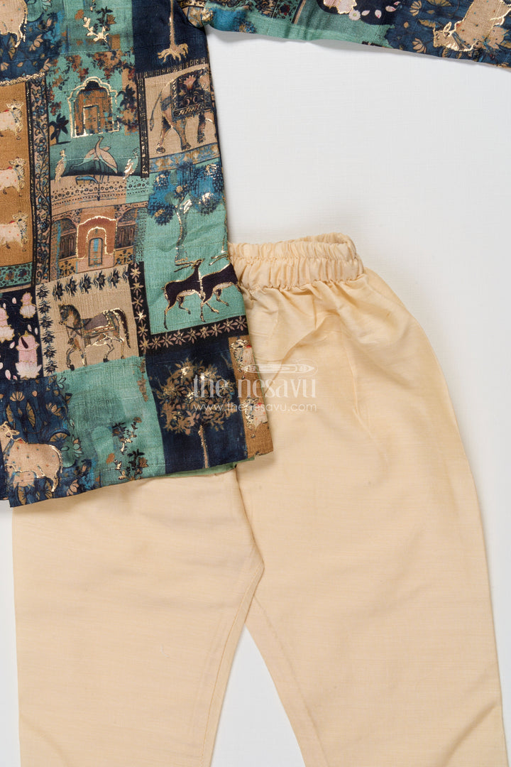 The Nesavu Boys Kurtha Set Boys Foil Print Kurta Set for Weddings and Festive Family Occasions Nesavu Nesavu boys foil print silk kurta set weddings ethnic family celebrations