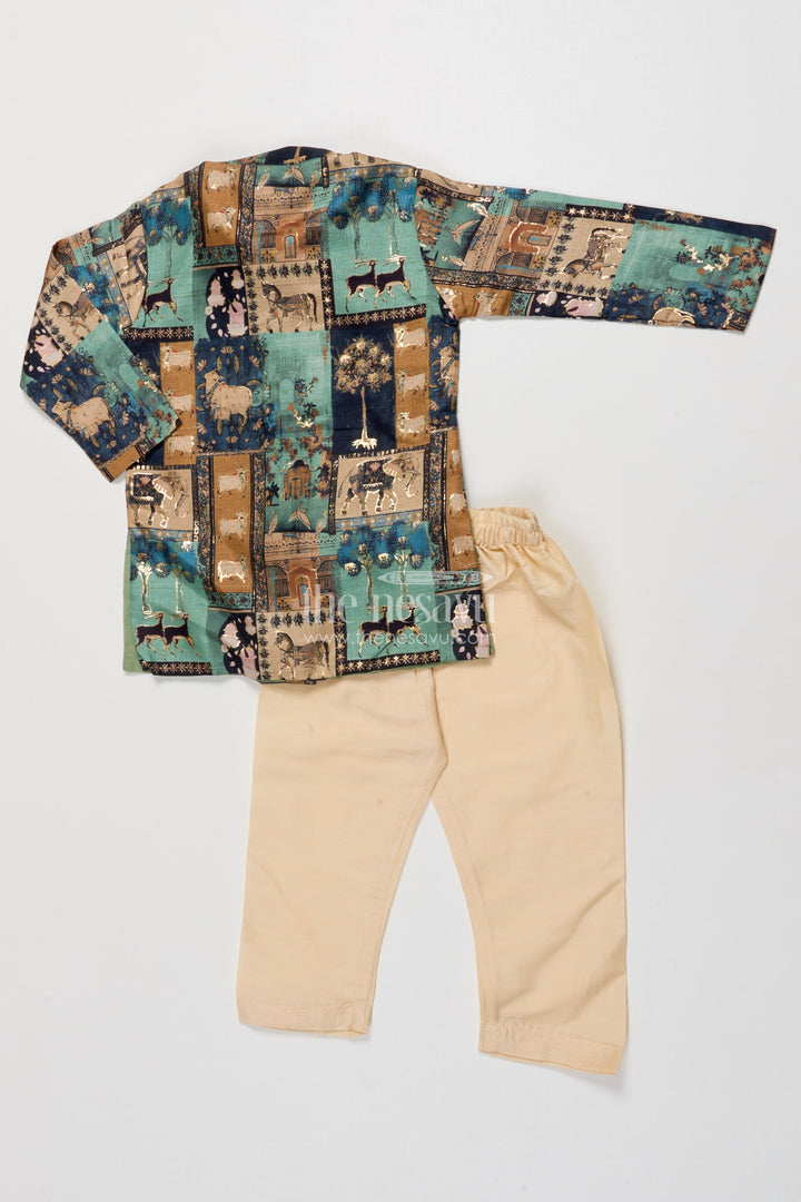 The Nesavu Boys Kurtha Set Boys Foil Print Kurta Set for Weddings and Festive Family Occasions Nesavu Nesavu boys foil print silk kurta set weddings ethnic family celebrations