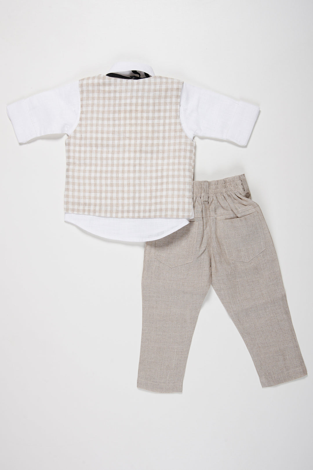 The Nesavu Boys Casual Set Boys Formal Checkered Jacket Set | Elegant Shirt, Grey Pants, and Bow Tie Combo for Boys Nesavu Kids Formal Wear Set | Boys Checkered Jacket and Grey Pants Outfit with Shirt | The Nesavu