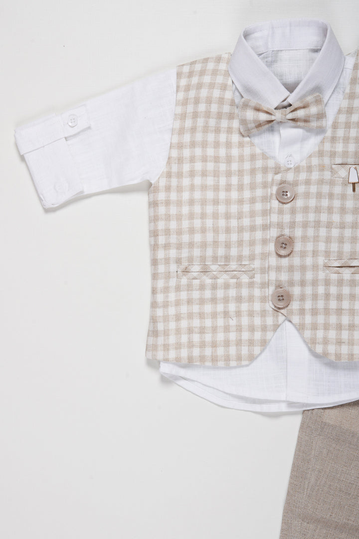 The Nesavu Boys Casual Set Boys Formal Checkered Jacket Set | Elegant Shirt, Grey Pants, and Bow Tie Combo for Boys Nesavu Kids Formal Wear Set | Boys Checkered Jacket and Grey Pants Outfit with Shirt | The Nesavu