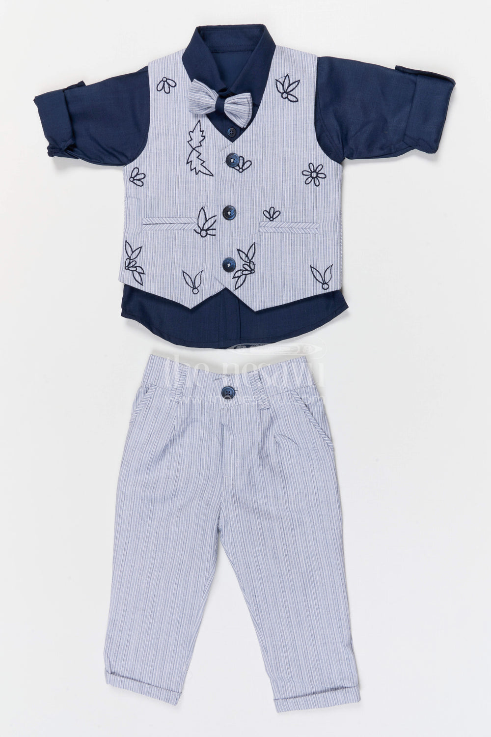 The Nesavu Boys Jacket Sets Boys Formal Jacket Set for Birthdays and Festive Occasions Nesavu 16 (1Y) / Blue / Cotton BCS569A-16 Nesavu boys cotton embroidered jacket set for birthdays festive occasions and family celebrations