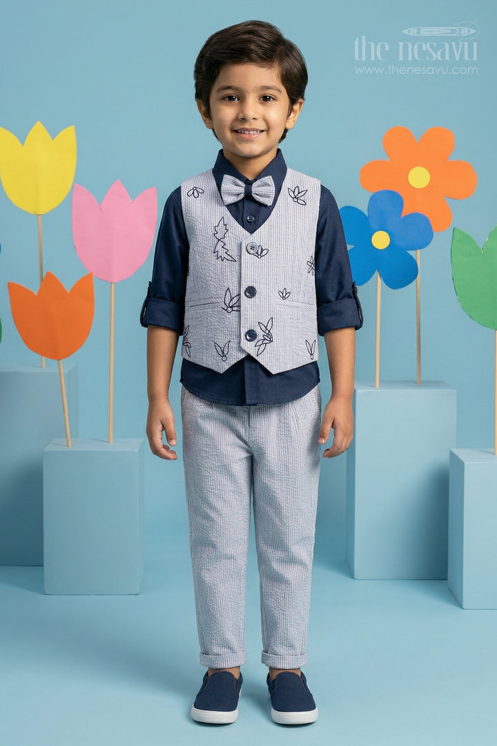 The Nesavu Boys Jacket Sets Boys Formal Jacket Set for Birthdays and Festive Occasions Nesavu 16 (1Y) / Blue / Cotton BCS569A-16 Nesavu boys cotton embroidered jacket set for birthdays festive occasions and family celebrations
