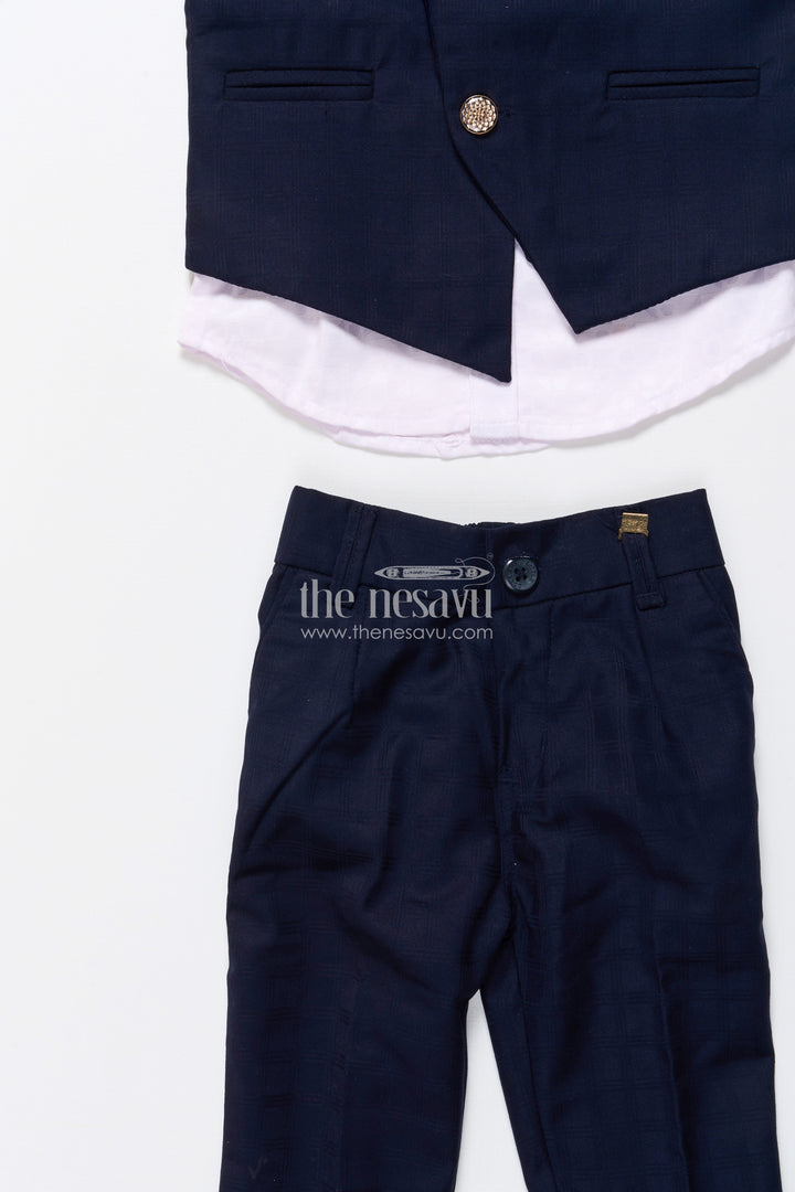 The Nesavu Boys Kurtha Set Boys Formal Kurta Set with Elegant Cotton Jacket for Weddings and Receptions Nesavu Nesavu boys formal kurta set cotton Nehru jacket chain detail weddings