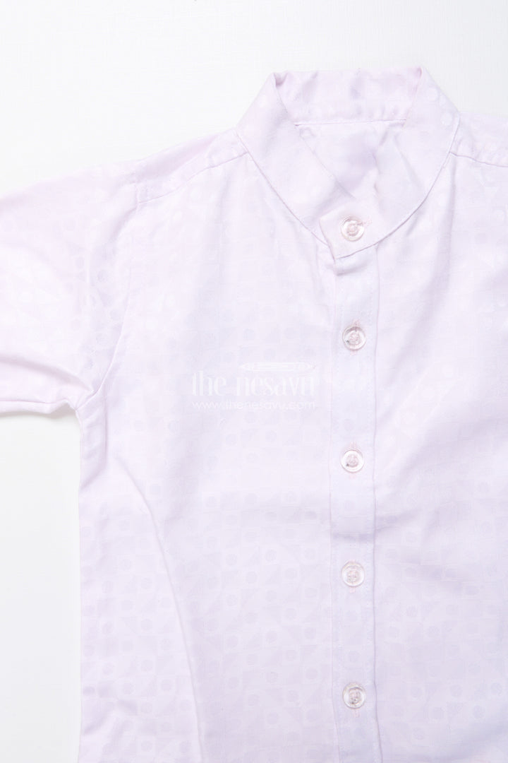 The Nesavu Boys Kurtha Set Boys Formal Kurta Set with Elegant Cotton Jacket for Weddings and Receptions Nesavu Nesavu boys formal kurta set cotton Nehru jacket chain detail weddings