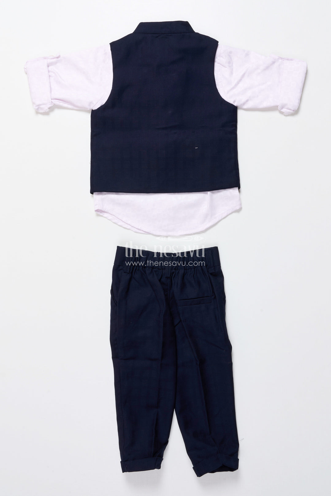 The Nesavu Boys Kurtha Set Boys Formal Kurta Set with Elegant Cotton Jacket for Weddings and Receptions Nesavu Nesavu boys formal kurta set cotton Nehru jacket chain detail weddings