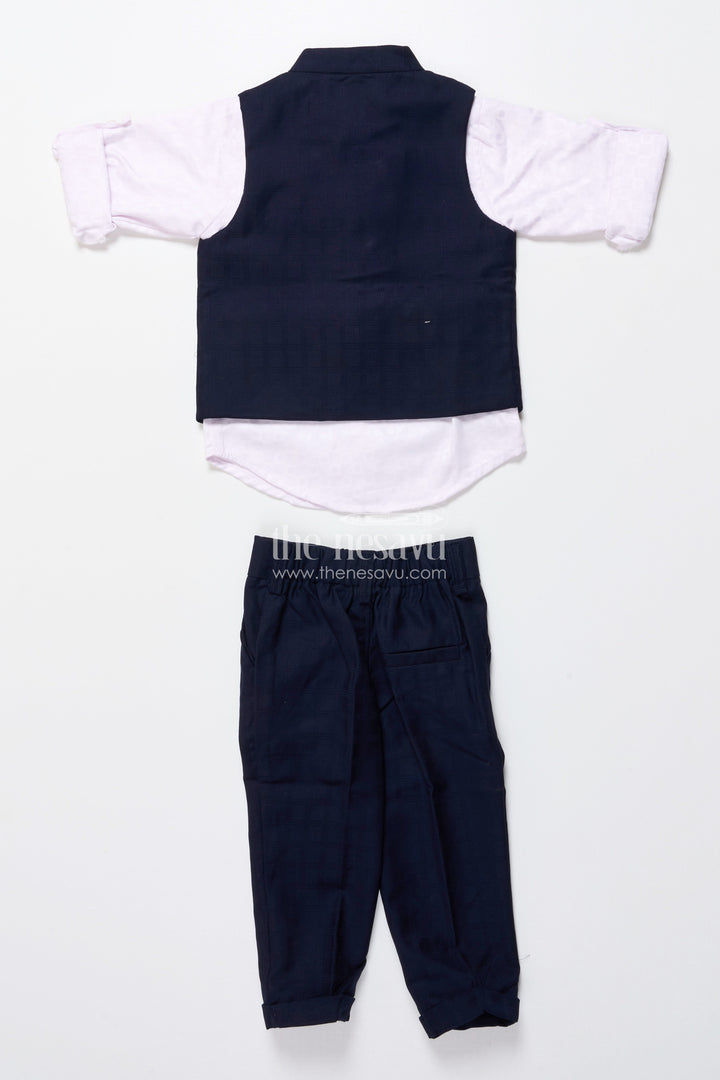 The Nesavu Boys Kurtha Set Boys Formal Kurta Set with Elegant Cotton Jacket for Weddings and Receptions Nesavu Nesavu boys formal kurta set cotton Nehru jacket chain detail weddings